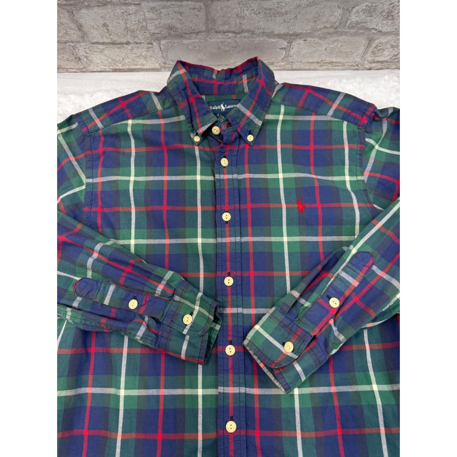 Ralph Lauren Plaid Button Down Shirt Boys Large 14-16 Embroidered Pony On Pocket