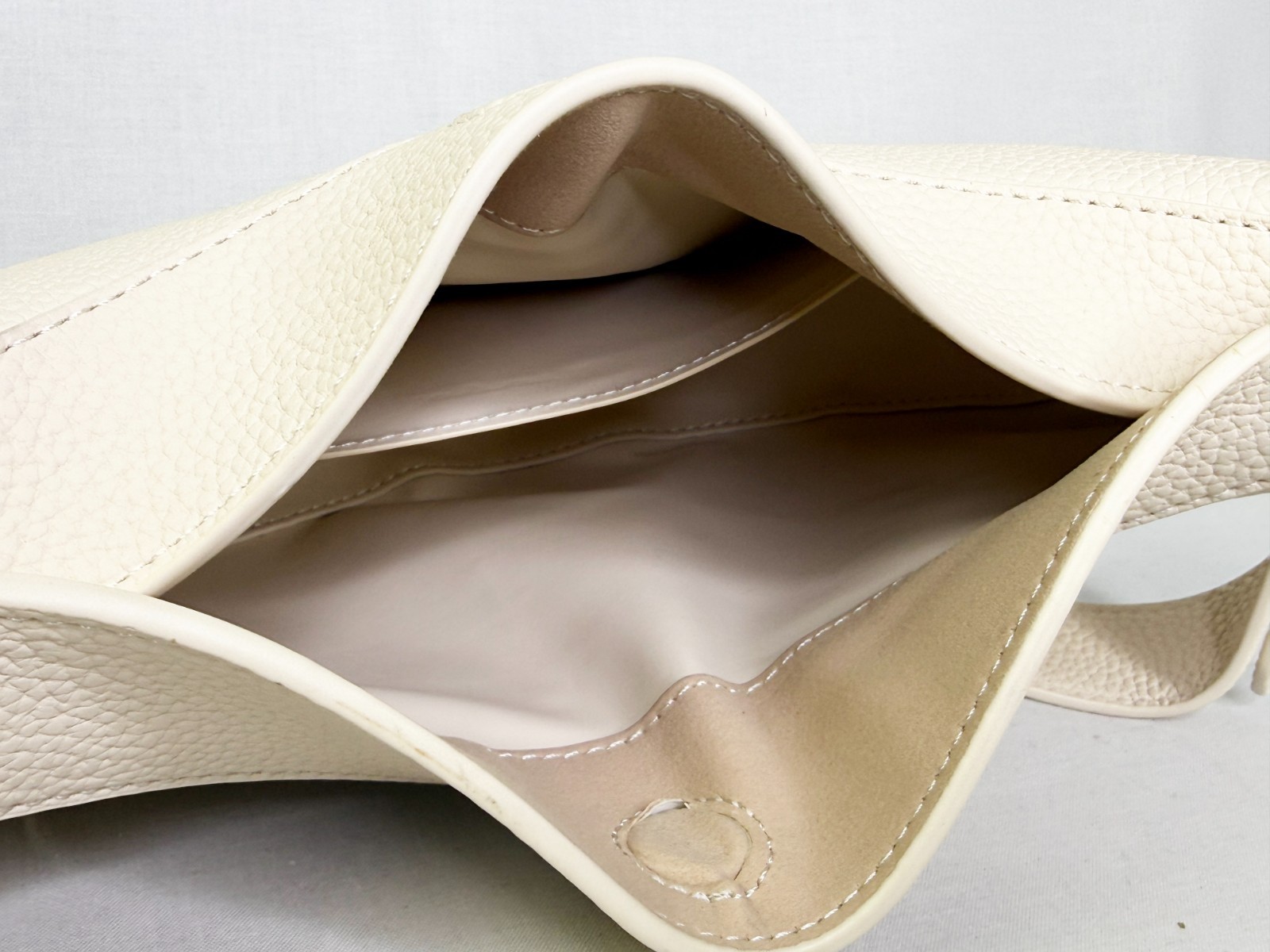 Songmont Pebbled Leather Crescent Hobo Bag Cream Ivory Crossbody Shoulder Purse