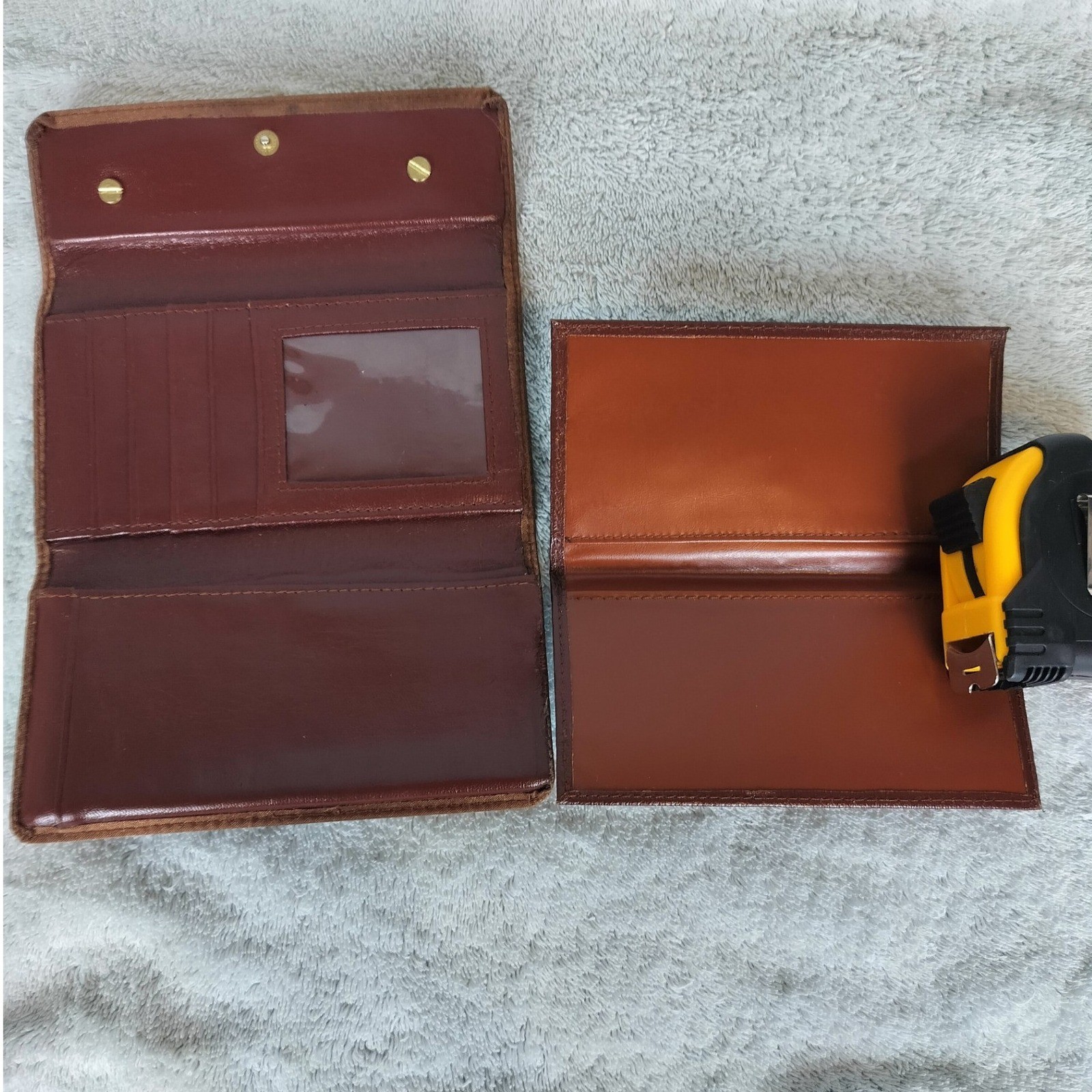 Vintage Moschino Satin Logo Plaque Tri-Fold Wallet Womens Brown Bronze 90s