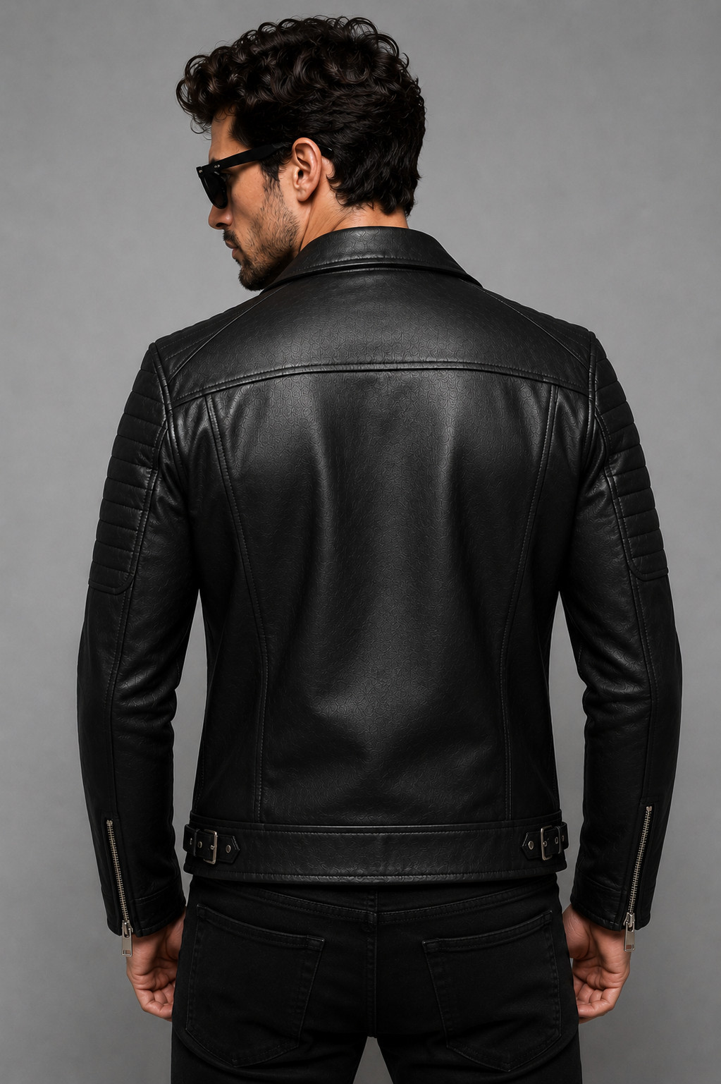 Men’s Leather Biker Jacket – Slim Fit Zip Up – Motorcycle Fashion Stylish Coat