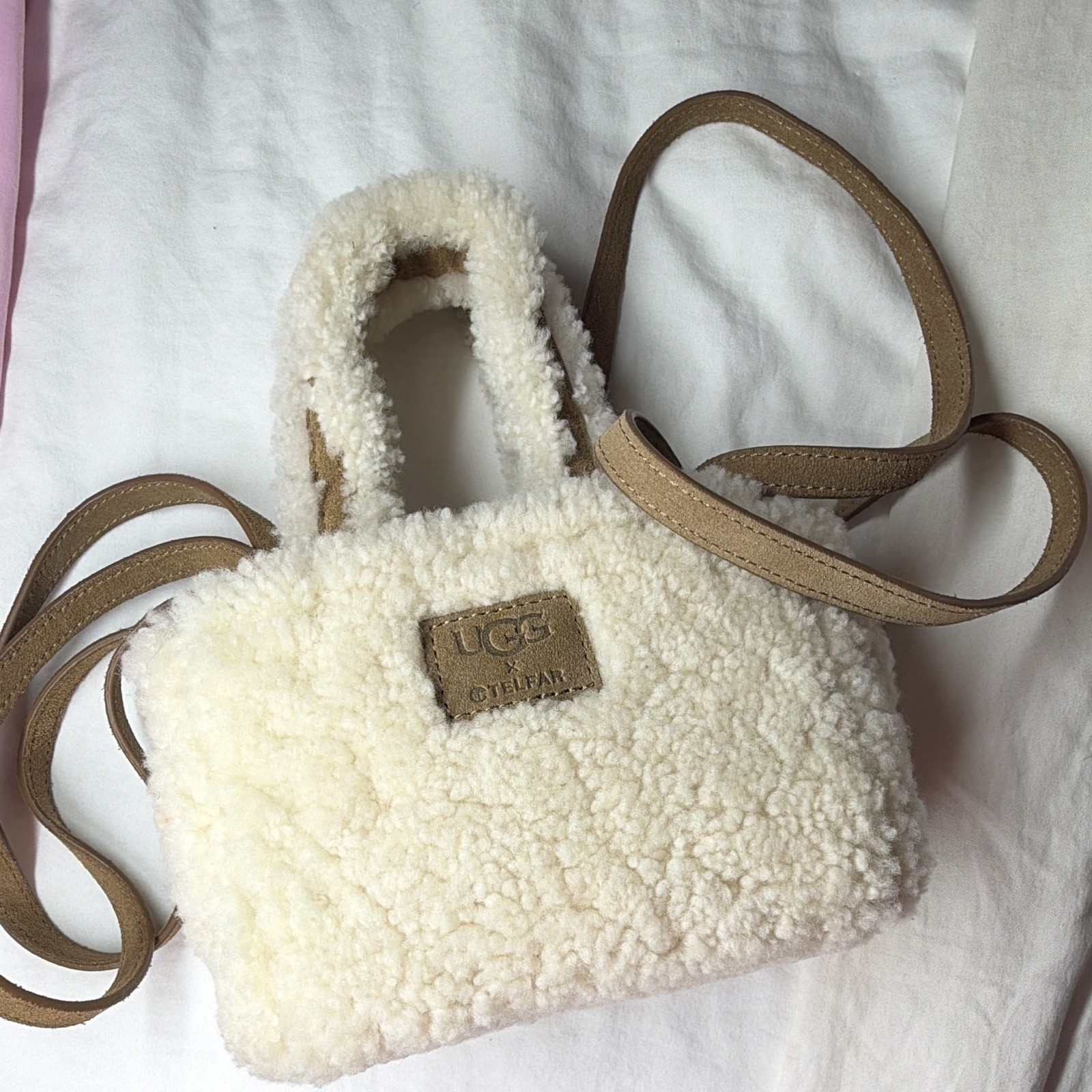 UGG x Telfar Mini Crossbody Bag, Lined, Magnetic Closure, Cream/Brown
