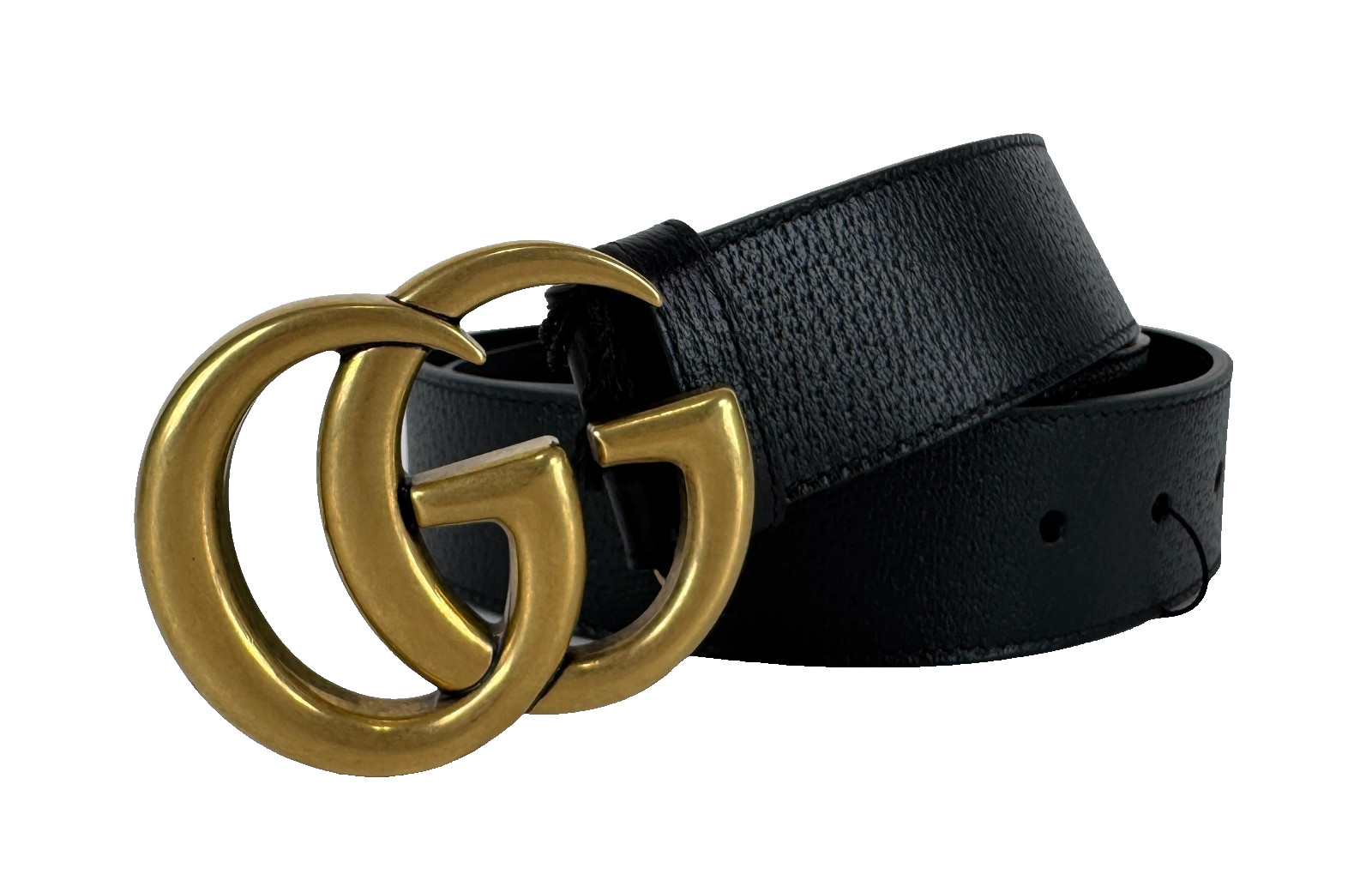 Gucci New Auth 105 cm 42 in Black Leather Gold GG Marmont Belt Dust Bag