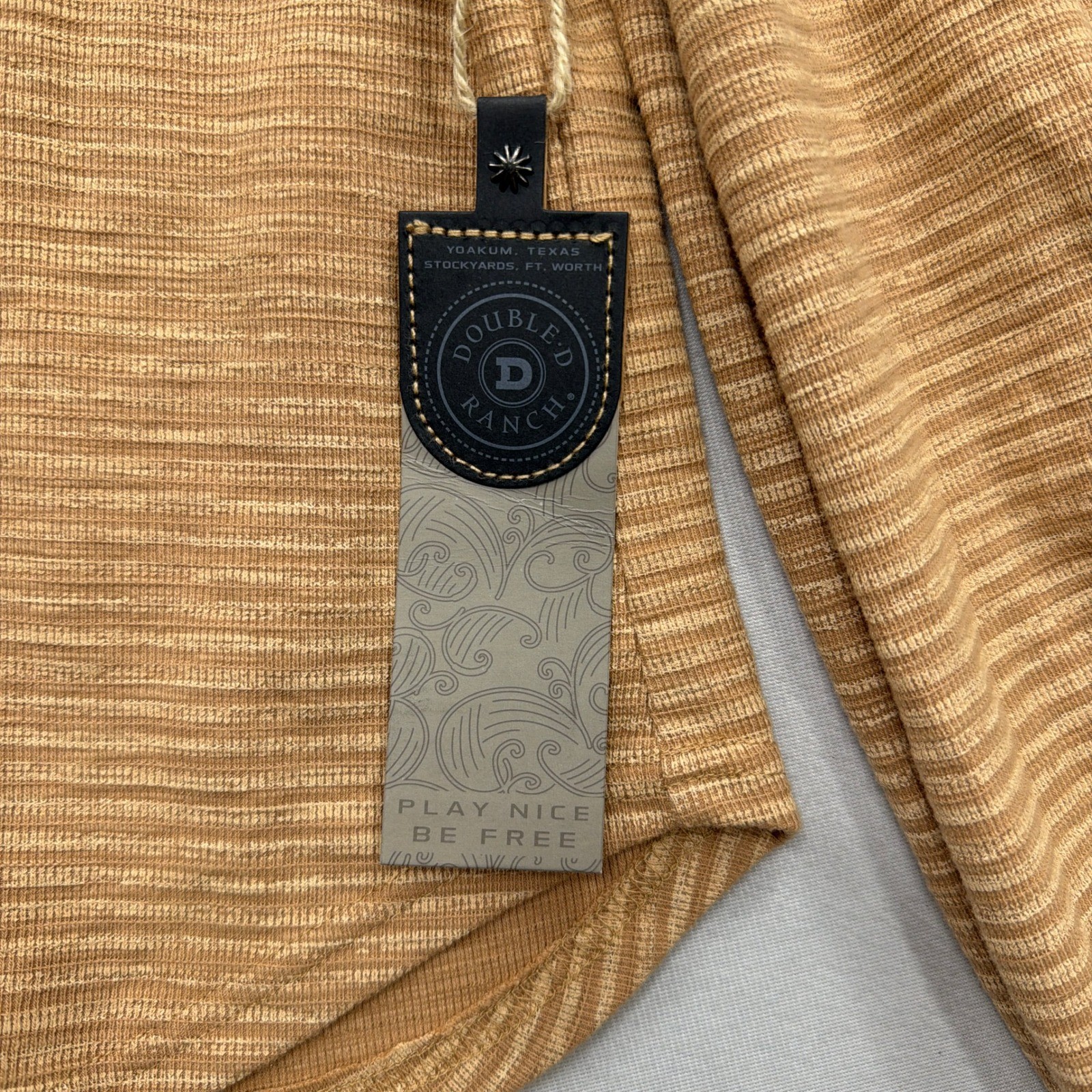 Double D Ranch Top Embroidered Beaded Cuff Stripe Dust Tan Women Size M NWT