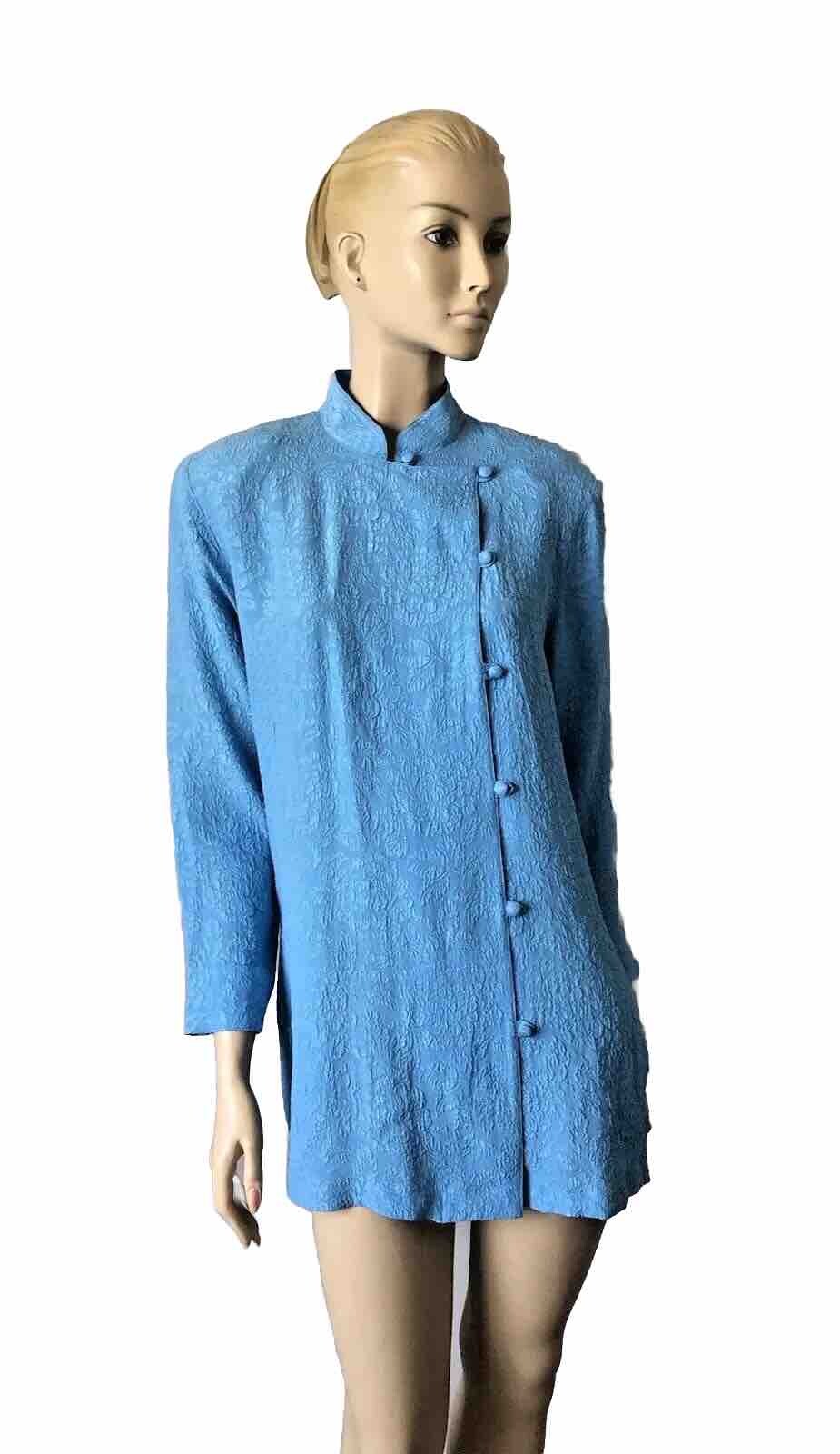 NWOT YI LIN TEXTURED BLUE TEXTURED SILK ASIAN STYLE BUTTON UP TUNIC SIZE S/M