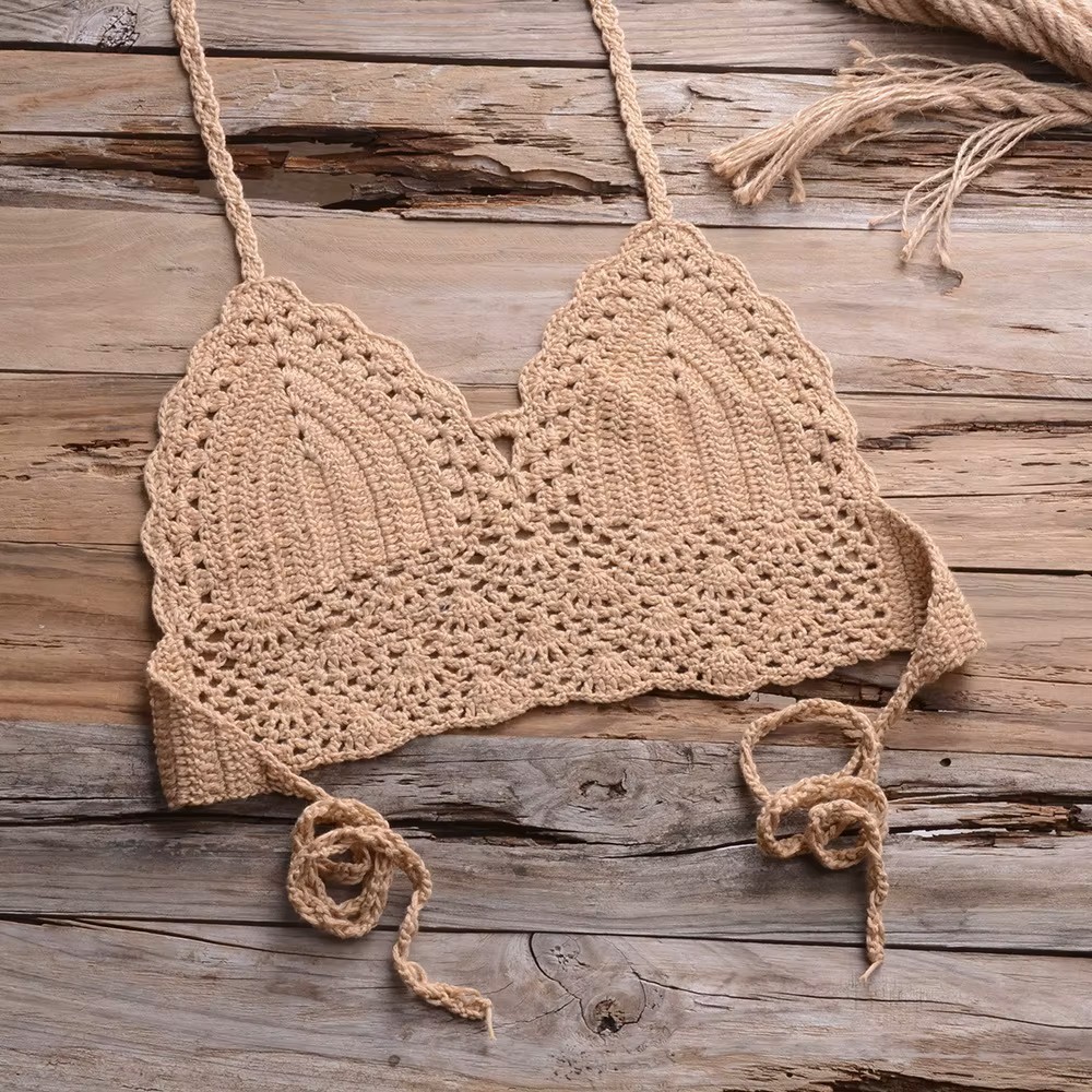 Small Handmade Crochet Bikini Set Shell Trim Boho Swimwear Beachwear Festival