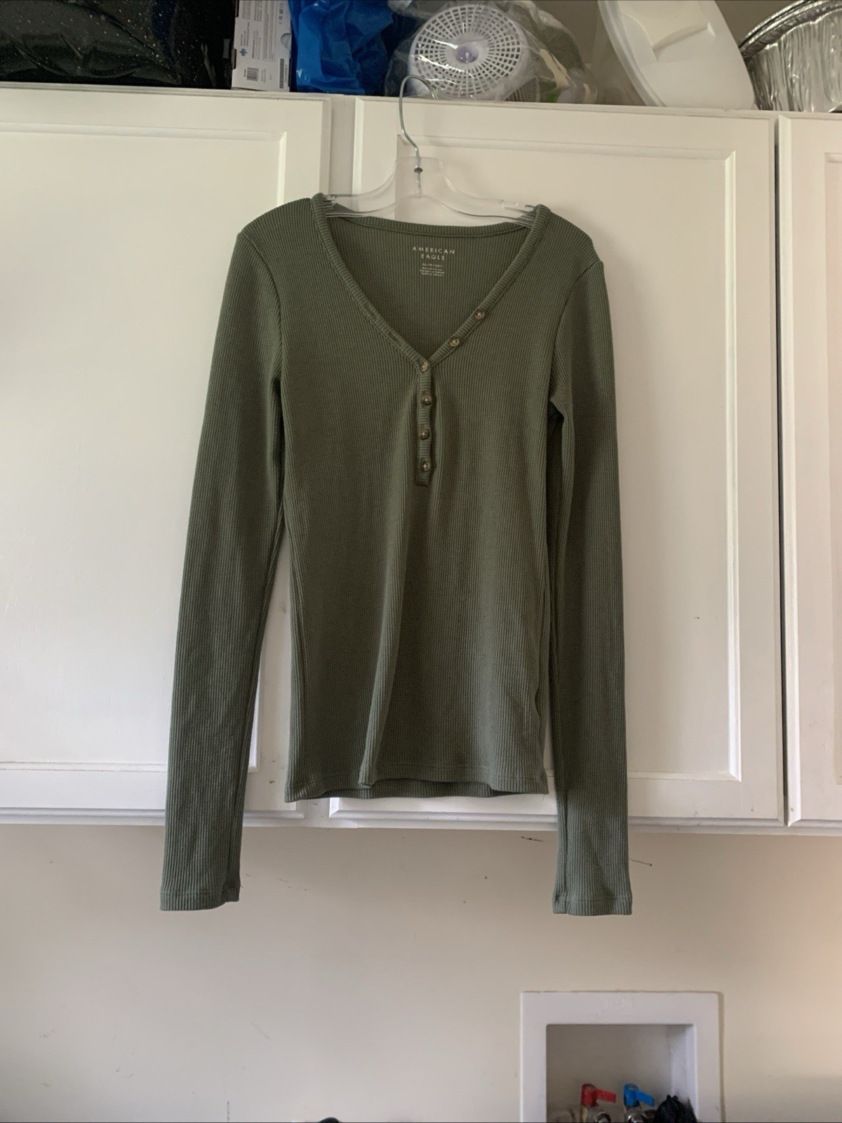 American Eagle XS Green Long Sleeve Henley Shirt WC231