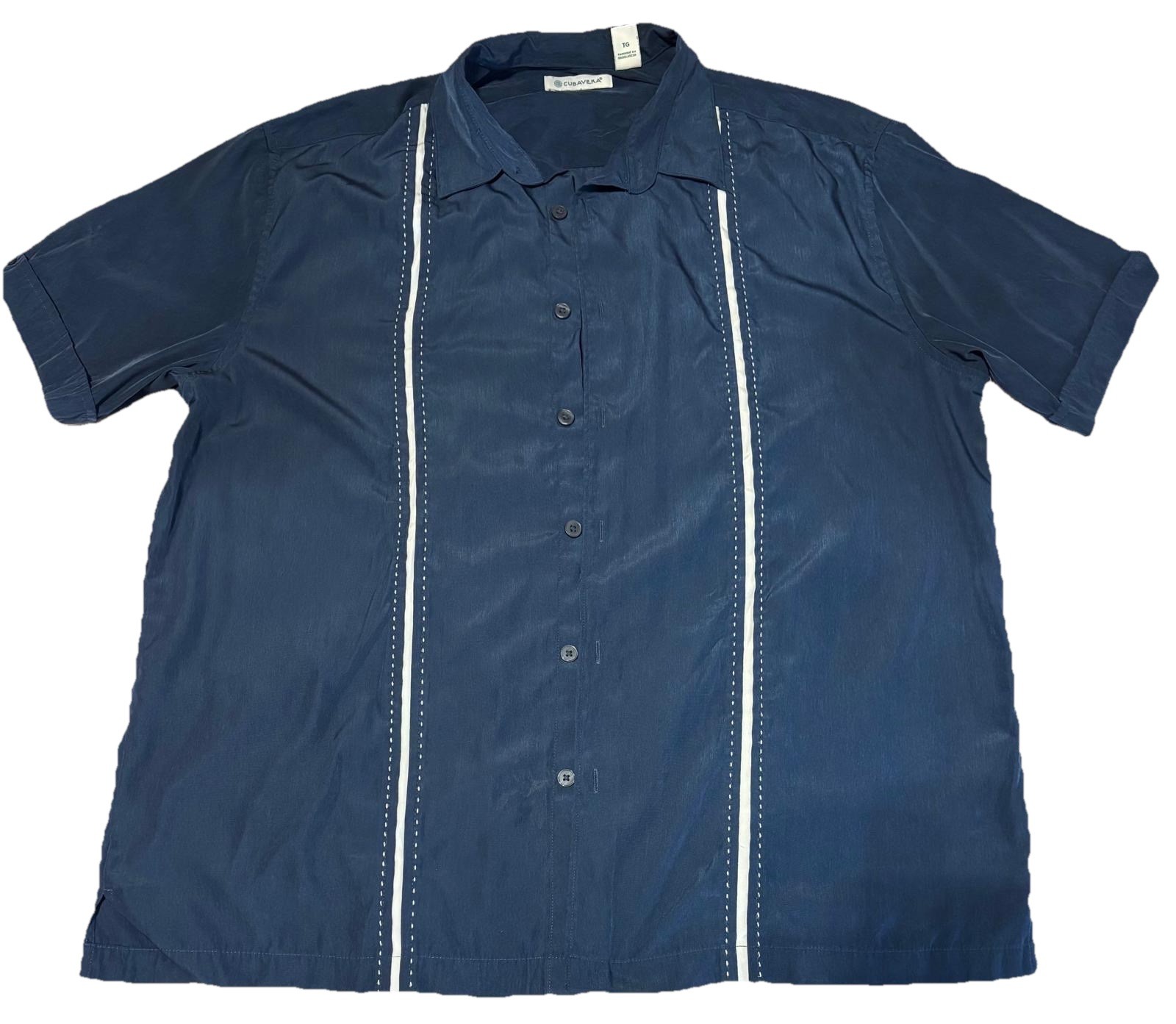 Cubavera Men’s Solid Blue Silk Spread Collar Short Sleeve Button-Up Shirt TG