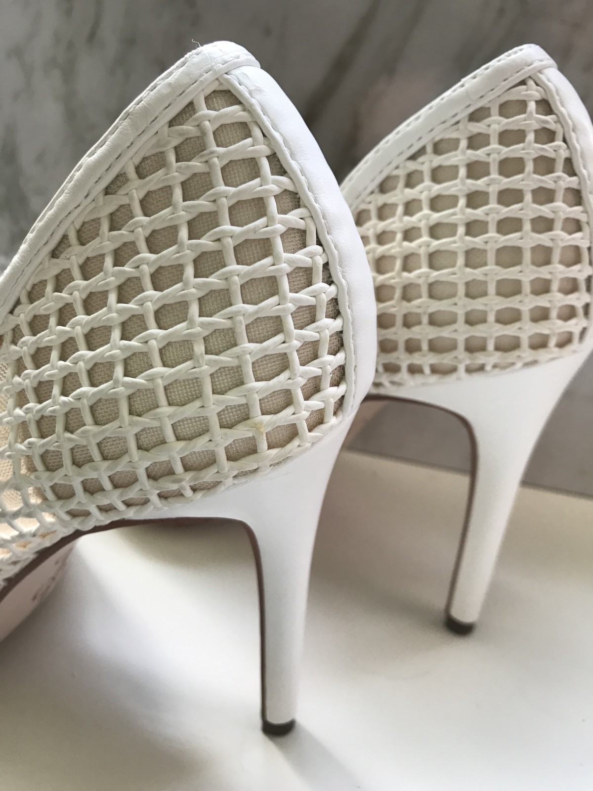 Jessica Simpson Size 8 Ivory White Mesh Net Pointed Toe D’Orsay Stiletto Pumps H