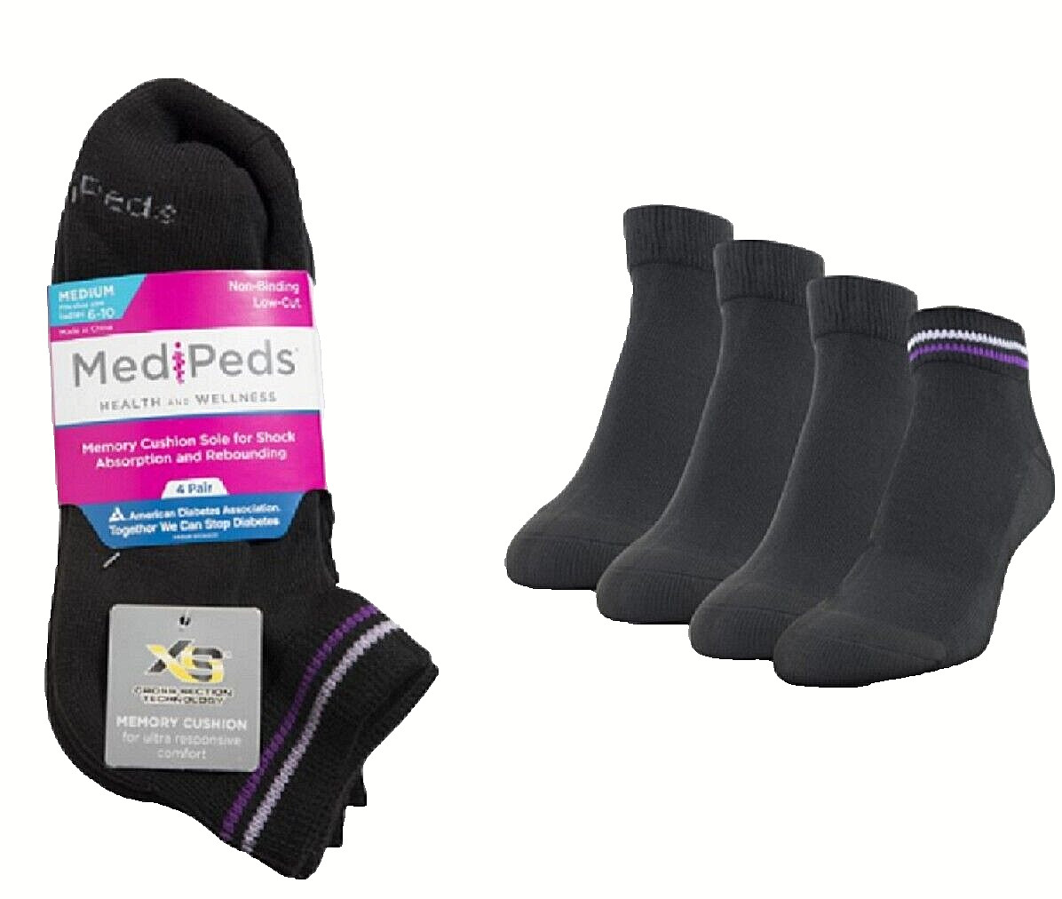 Womens 8 Pairs Medipeds Cushioned Moisture Wicking Diabetic Low Cut Socks