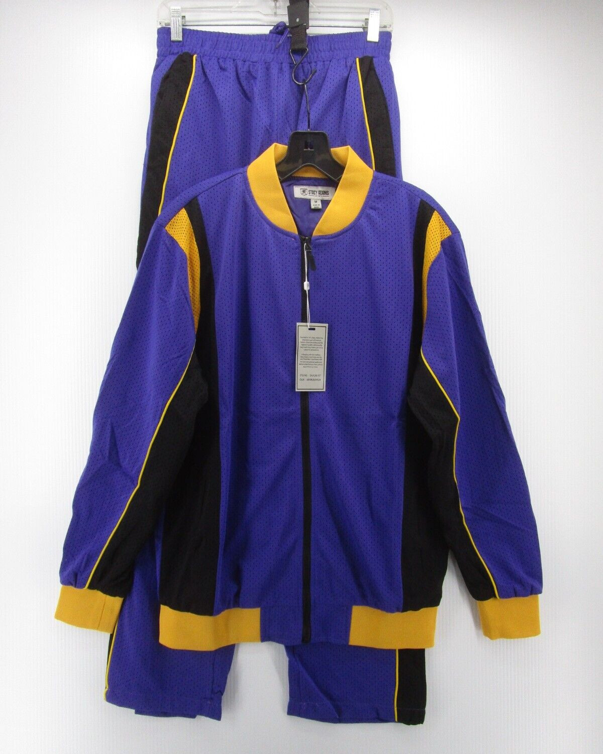 Stacy Adams Tracksuit Men Medium Purple Gold Warm Up 2 Piece Jacket Pants NEW