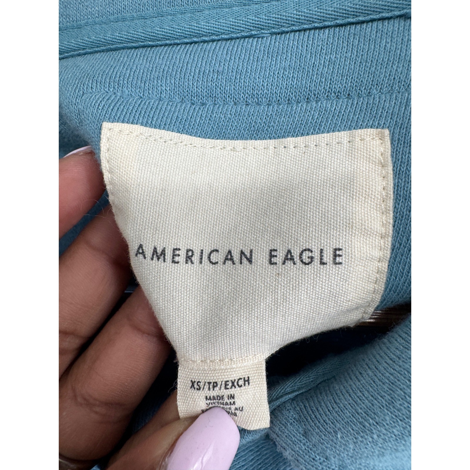 American Eagle Pullover Sweatshirt Womens XS Herringbone Henley Oversized