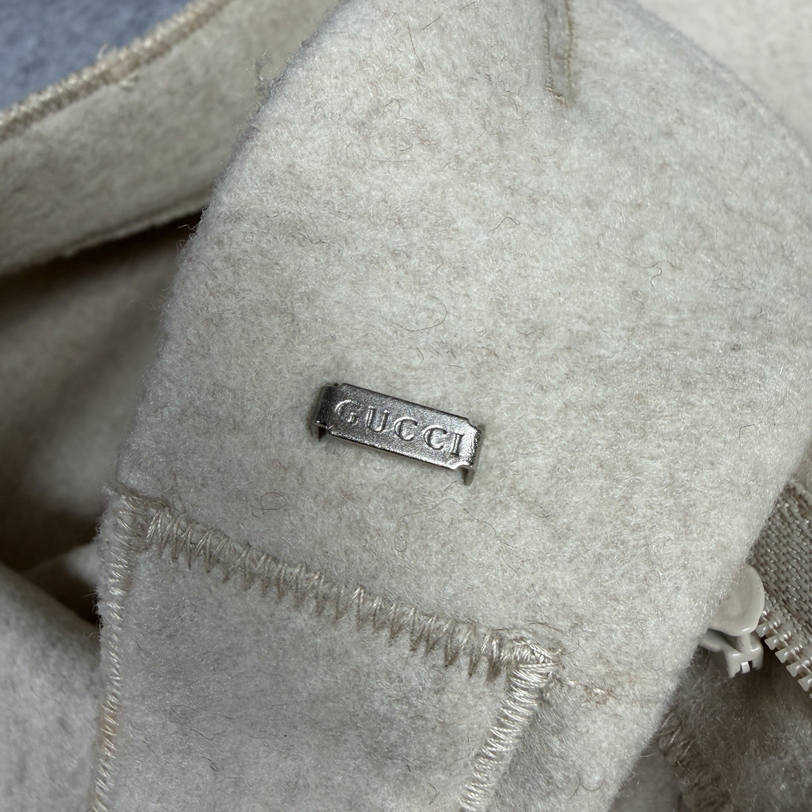 Vintage Gucci Cashmere Wool Beige Leather Buckle Women’s Dress Pants Size IT 46