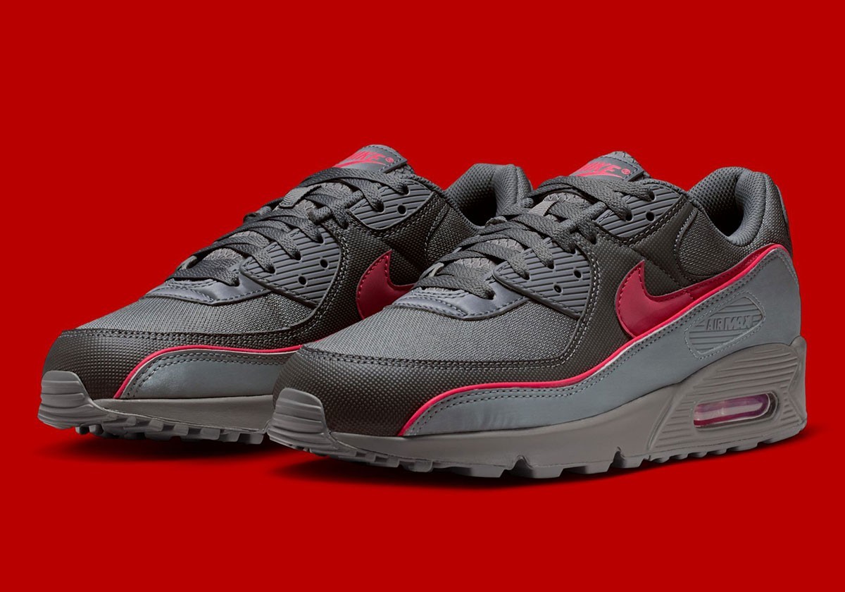 Nike Air Max 90 Premium Iron Grey University Red Mens Sports Sneaker HV4517-001