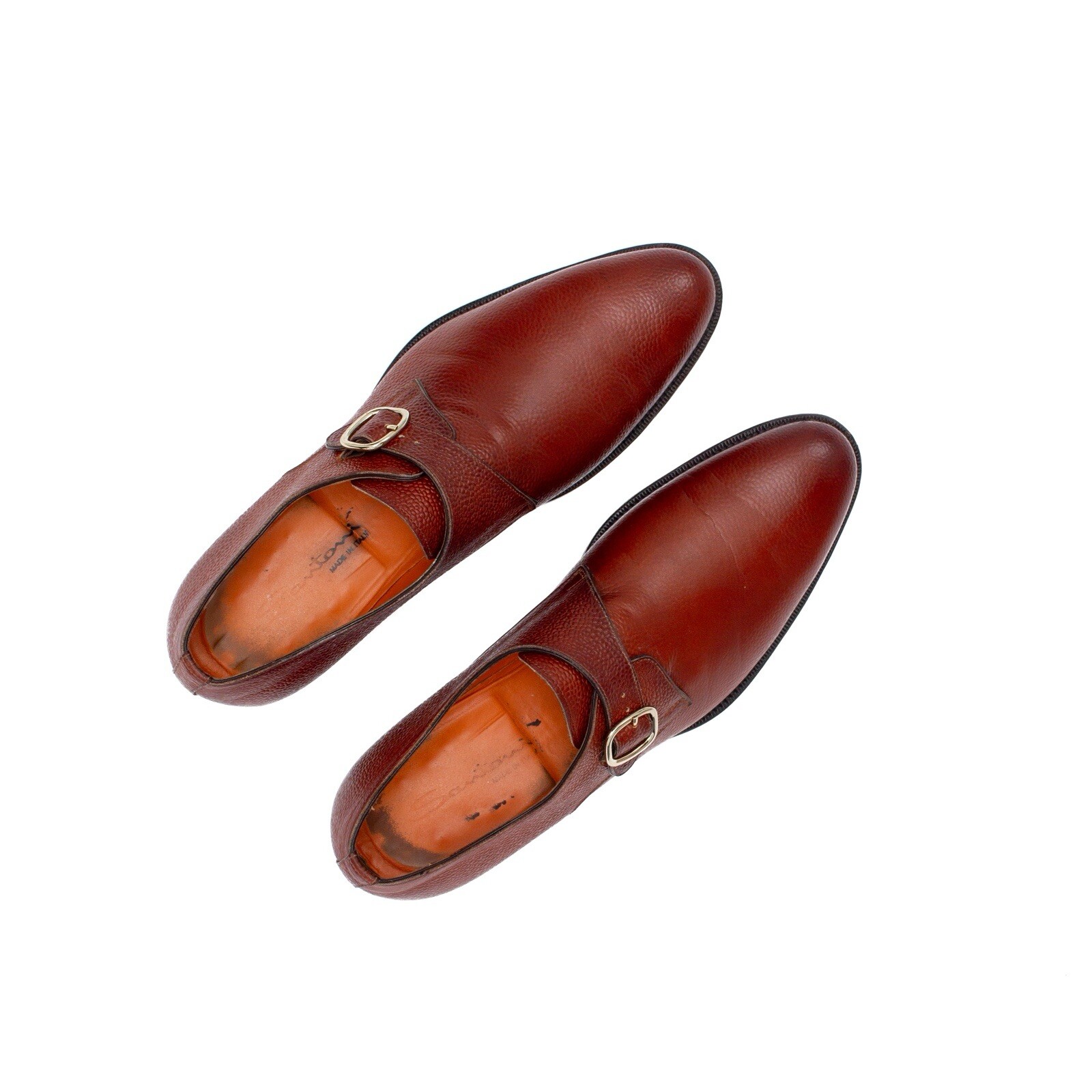 1.3k$ Santoni Single-Buckle Monk Strap in Brown Grain Leather US : 11