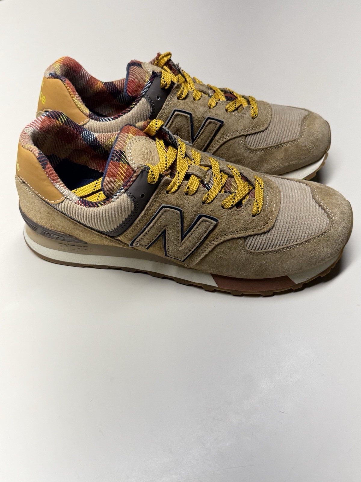 New Balance 574 ML574HMI Workwear Plaid Suede Low Top Lace-Up Sneakers