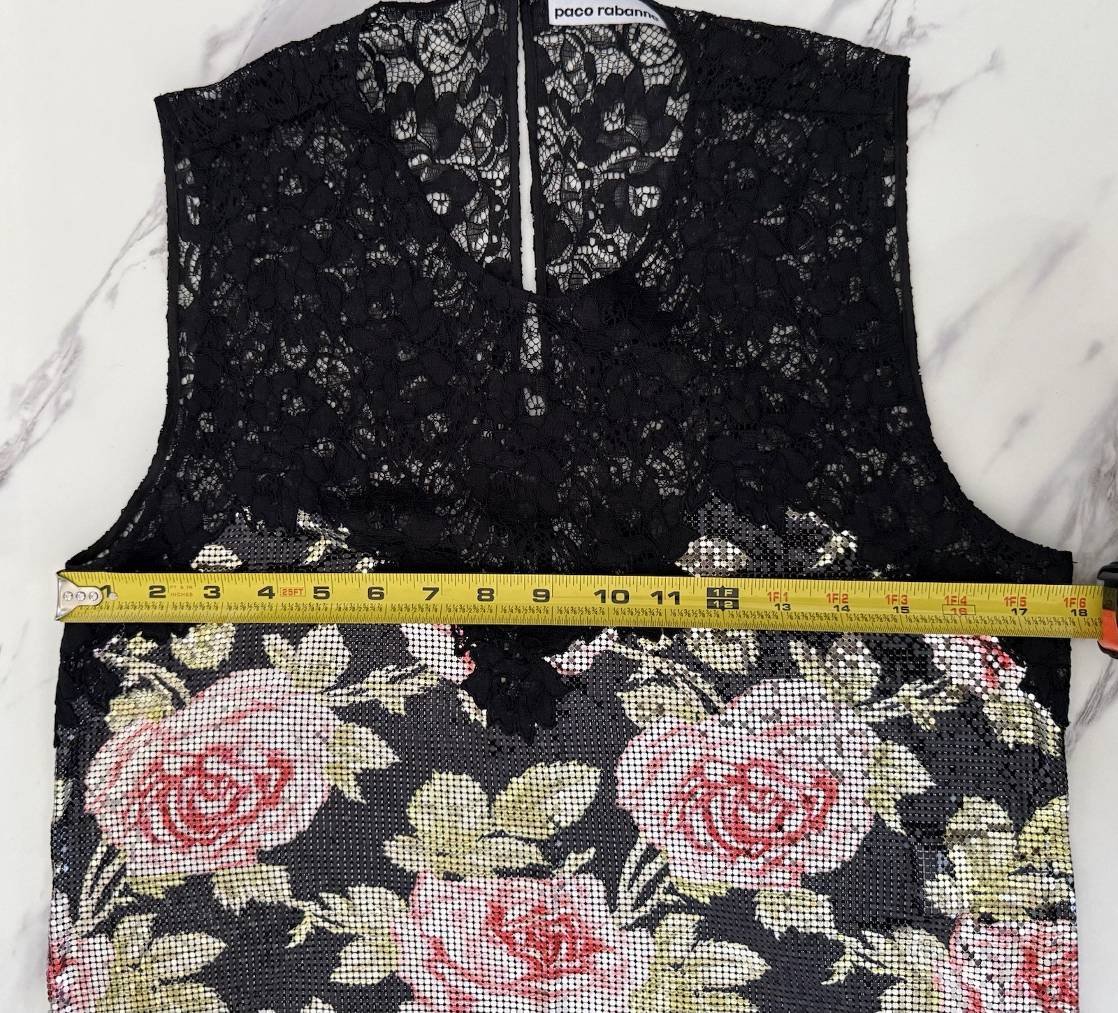Paco Rabanne Floral-print Chainmail & Corded Black Lace Top Blouse Sz 38 FR/6 US