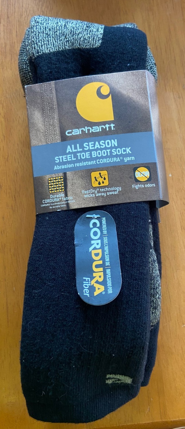 Carhartt A555-2 Steel-Toe Cotton Boot Sock, Black, XL (Shoe size 11-15) 2-Pack