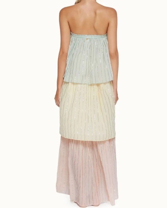 PQ swim Golden Hour Briar Lurex Strapless Maxi Coverup Fesortwear Dress Sz Xs/S