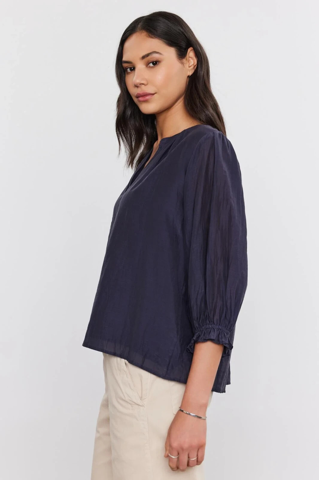 VELVET By Graham & Spencer Mel 3/4 Sleeve V Neck Top Jolt S $145 H6
