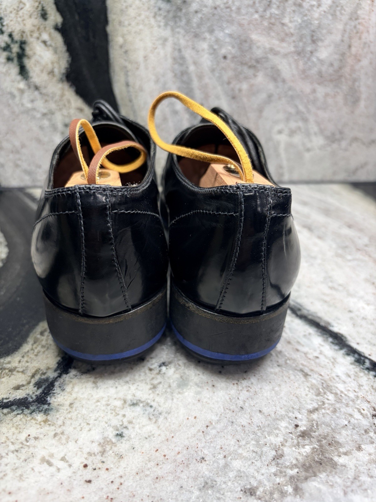 Prada Black Leather Derby Shoes Blue Rubber Sole Women’s EU 37 US 7 Italy