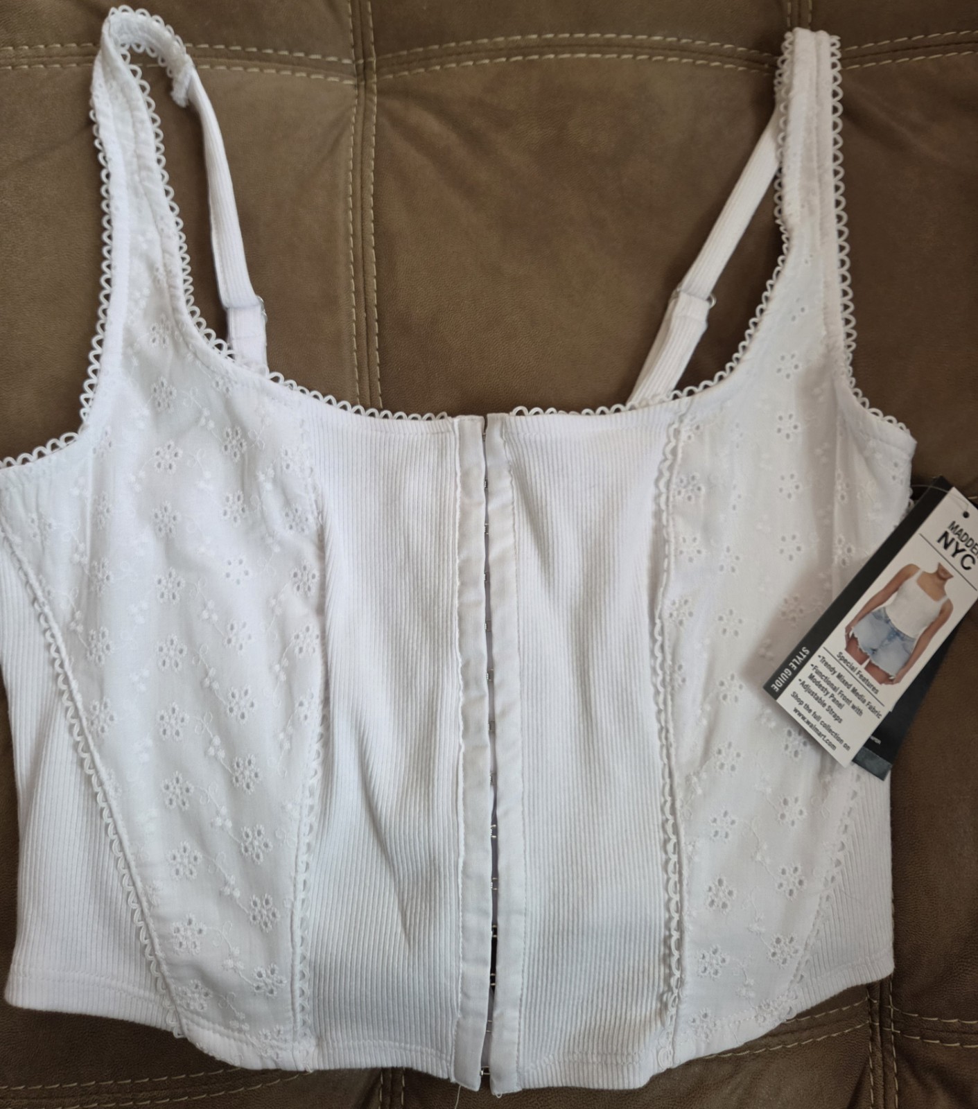 Madden NYC White Eyelet Corset Top Adjustable Straps Size M