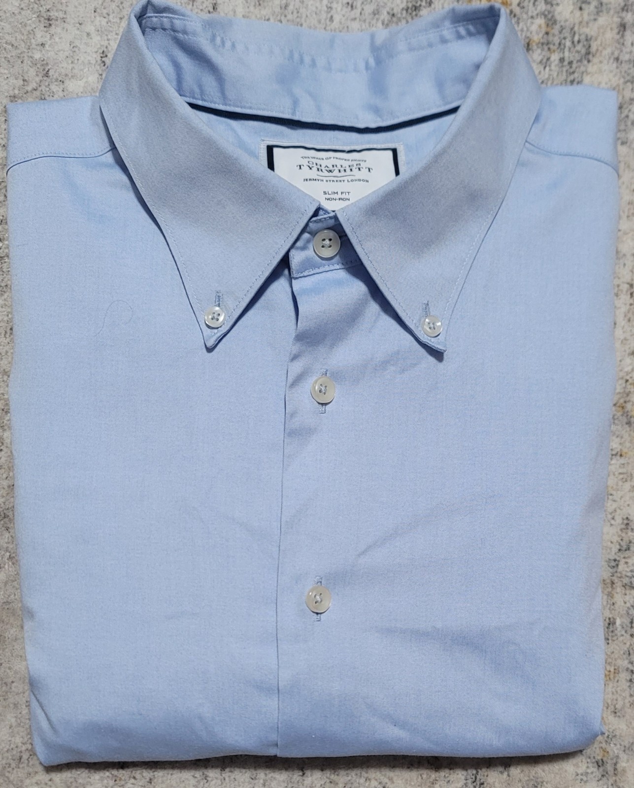 Charles Tyrwhitt Mens Blue Broadcloth Slim Fit Non-Iron Dress Shirt Size 18 X 35