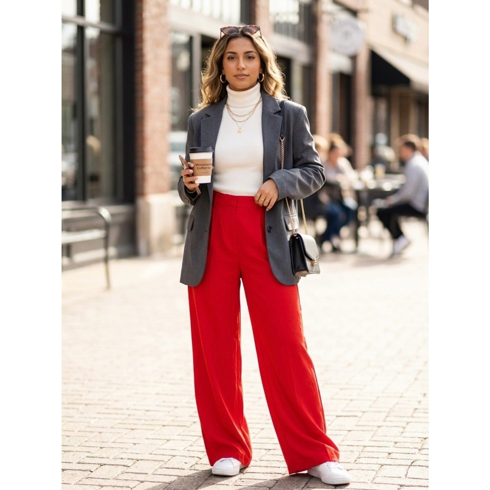 Tronjori Fiery Red Wide Leg Pants NWT Size L Short