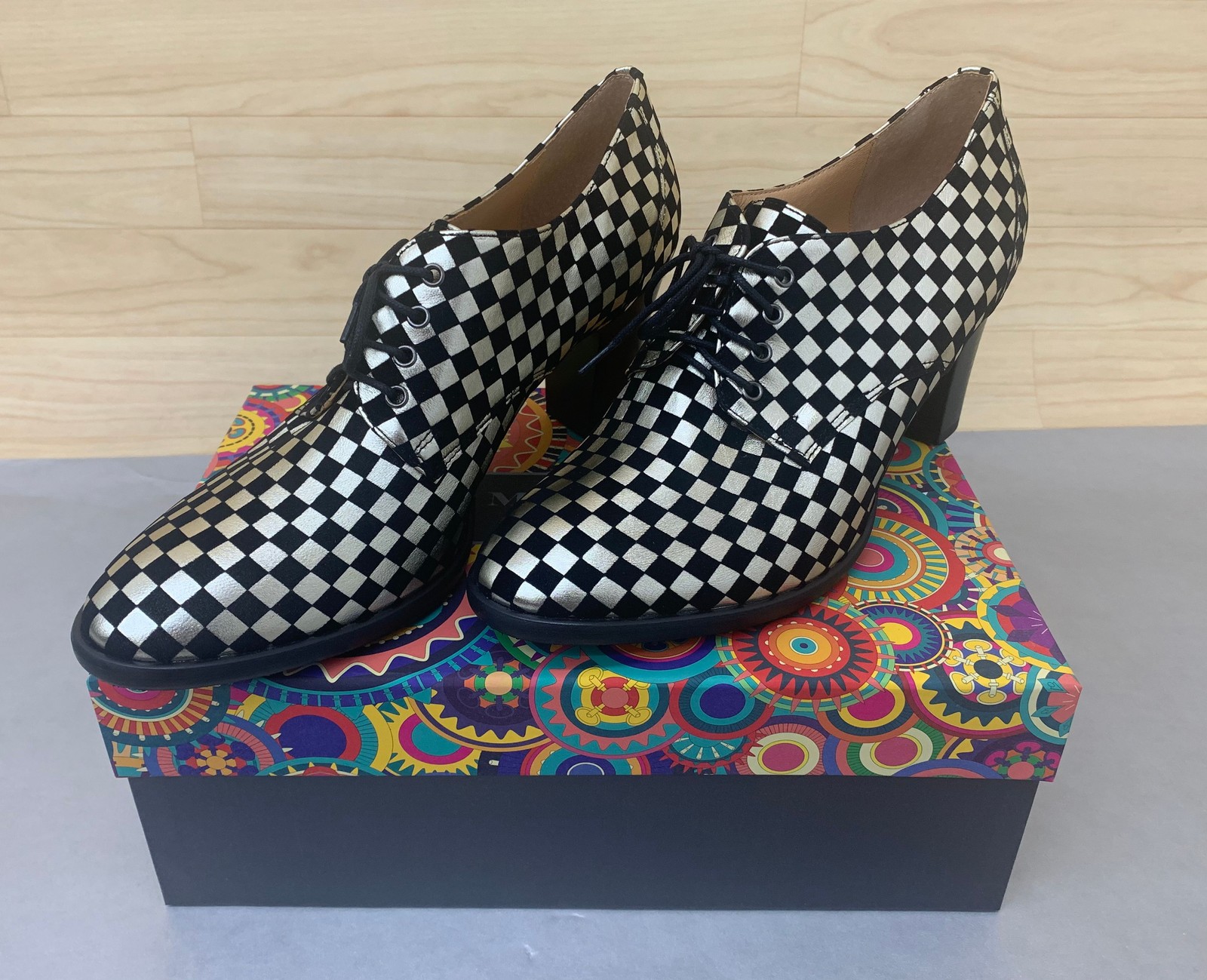 Embassy London Roulette Black/Silver Check Pattern Oxford 3″ Heel Choose Size