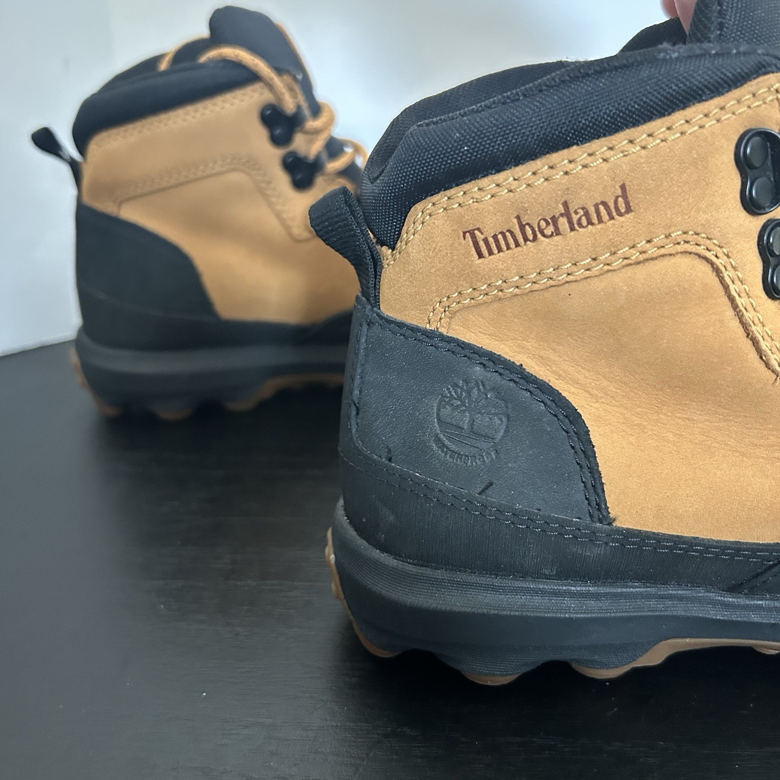 Timberland Converge Boots Boys Size 2 Wheat NuBuck Black Duck Hiking Waterproof