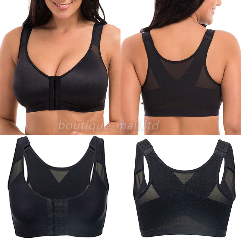 Womens Full Coverage Front Closure Adjustable Bra Wire Free Back Support Posture