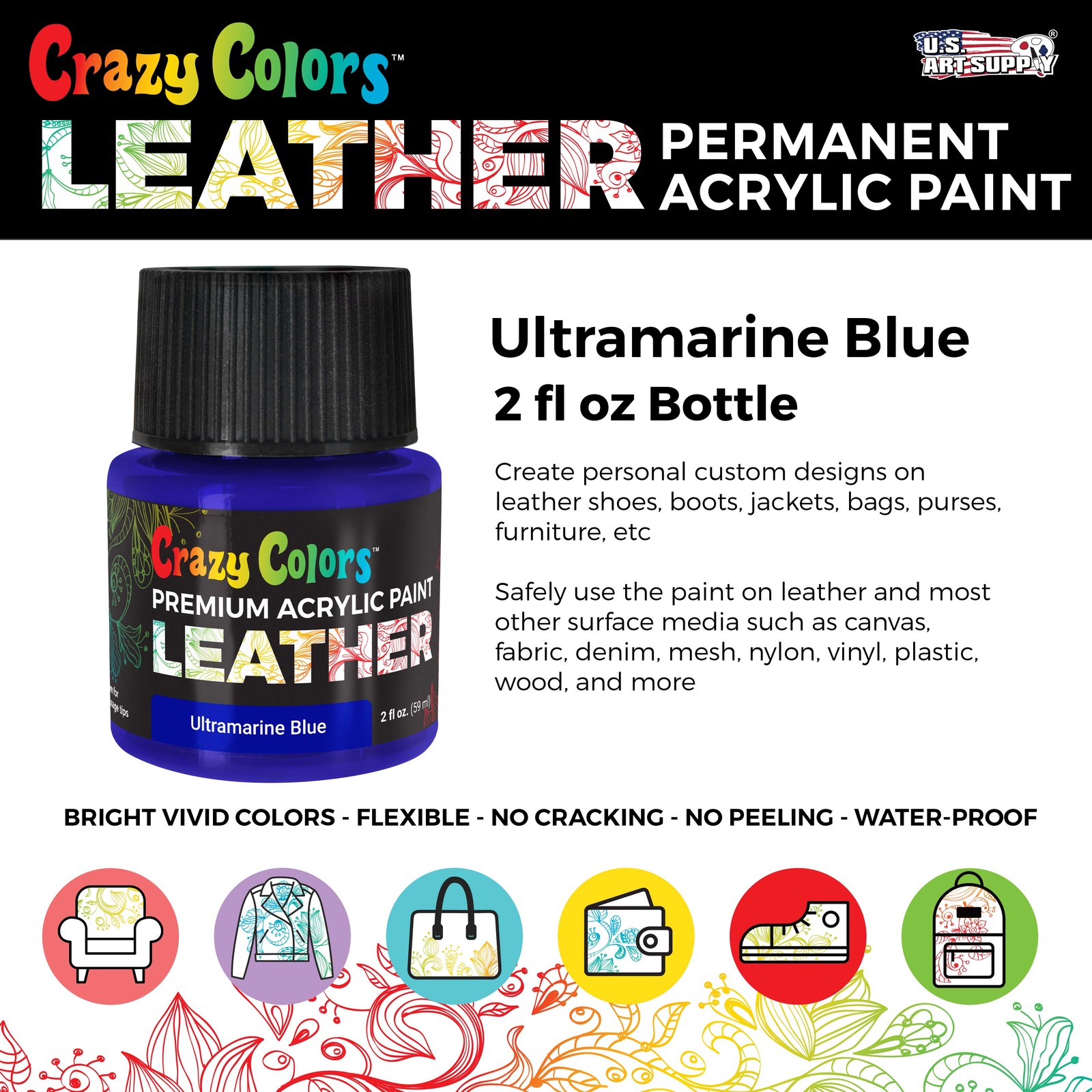 Ultra Marine Blue Acrylic Leather Shoe Paint, 2 oz – Sneakers, Jackets, Bags