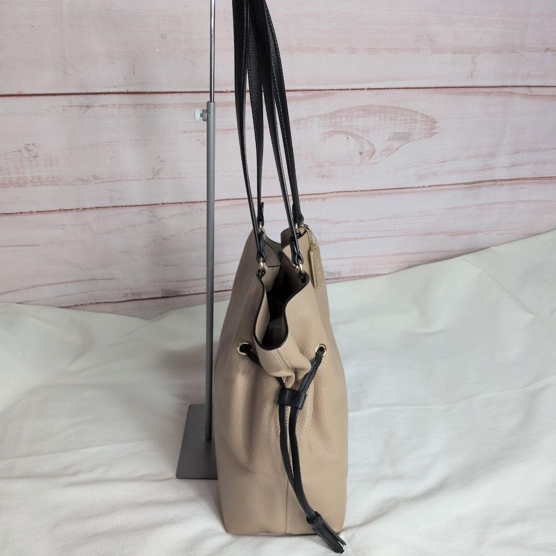 COACH Andy Tote Shoulder Bag CA165 Leather Beige x Black