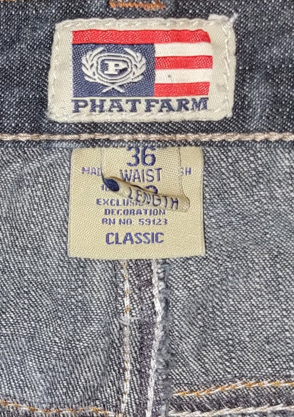 Y2k Phat Farm Sz 36 Mens Dark Wash Bootcut 90s Grunge Hip Hop Denim Jeans