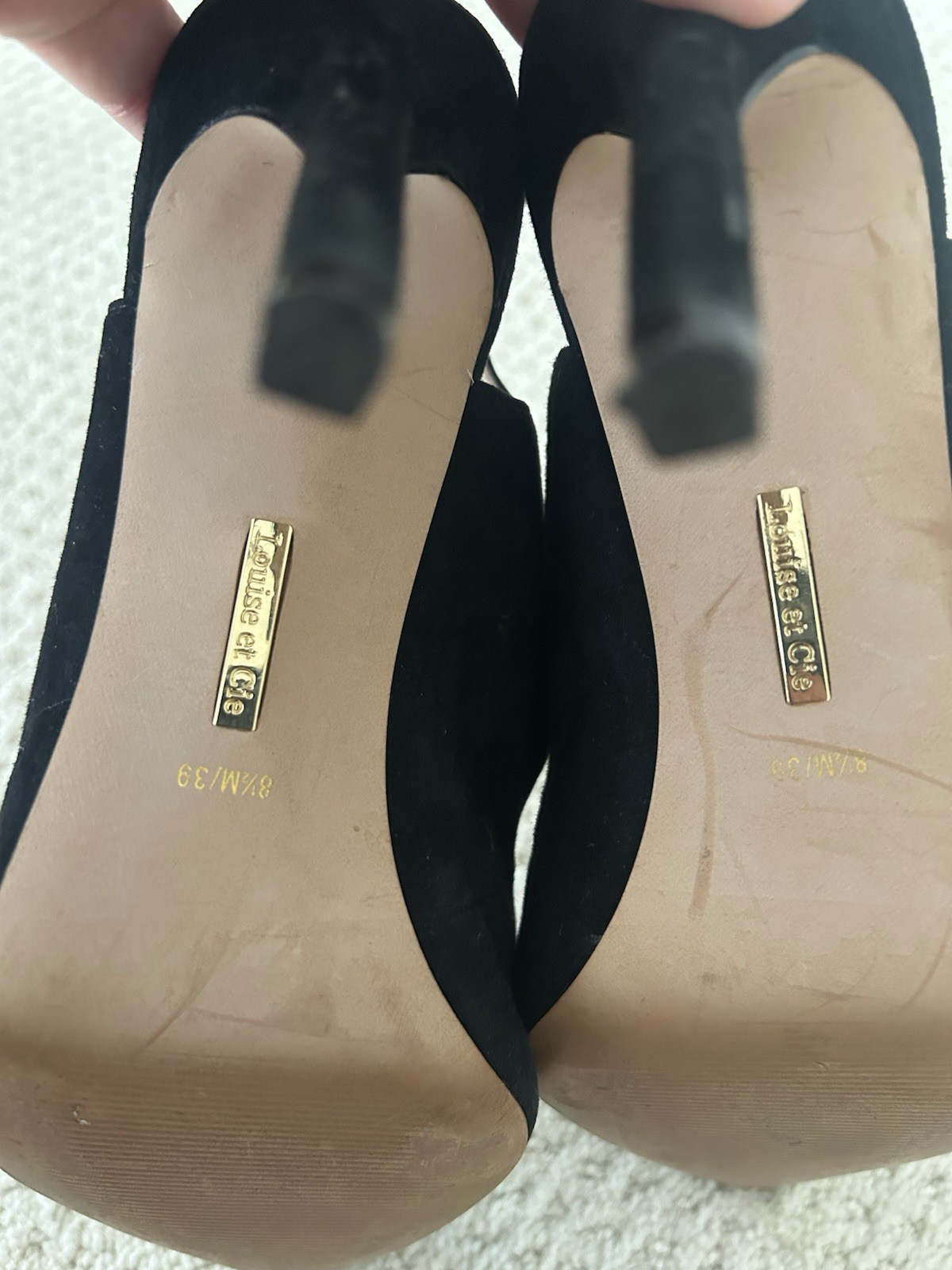 Louise et Cie Black Suede Leather Pointed-Toe Slingback Heels with Pearl, 8.5/39
