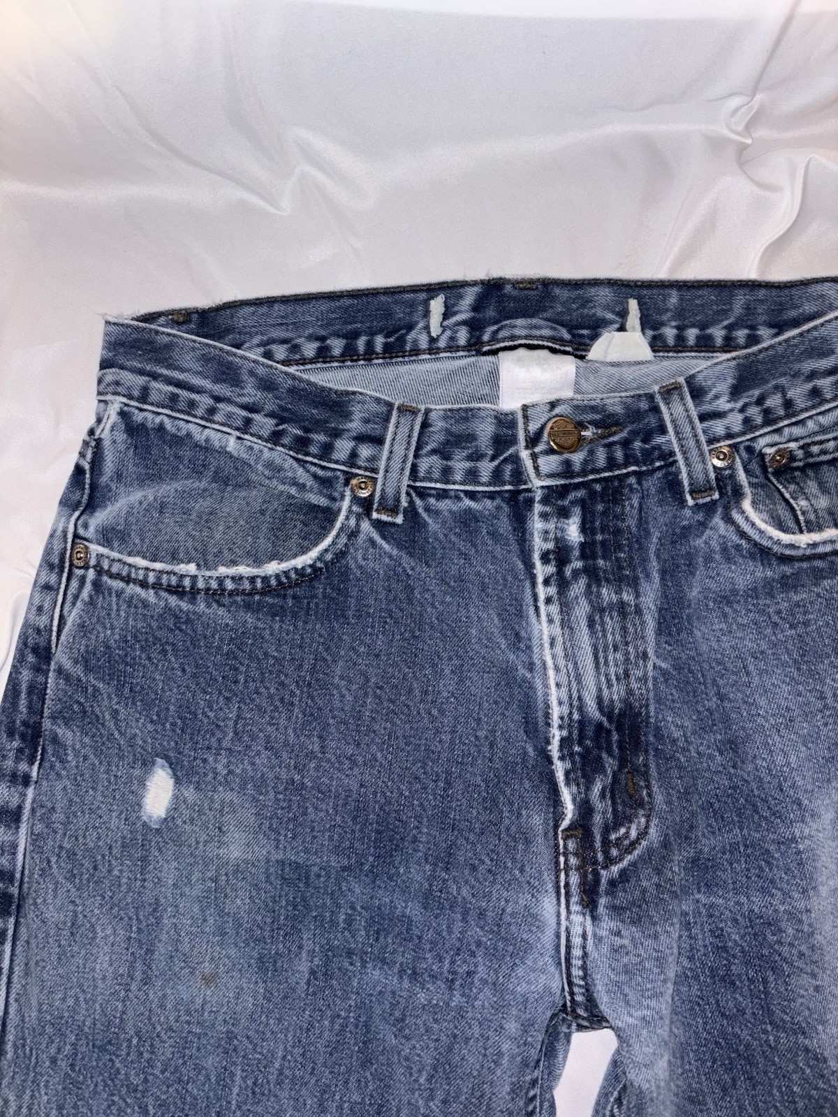 VTG Harley Davidson Blue Denim Straight Fit Jeans Medium Wash Distressed 32/32