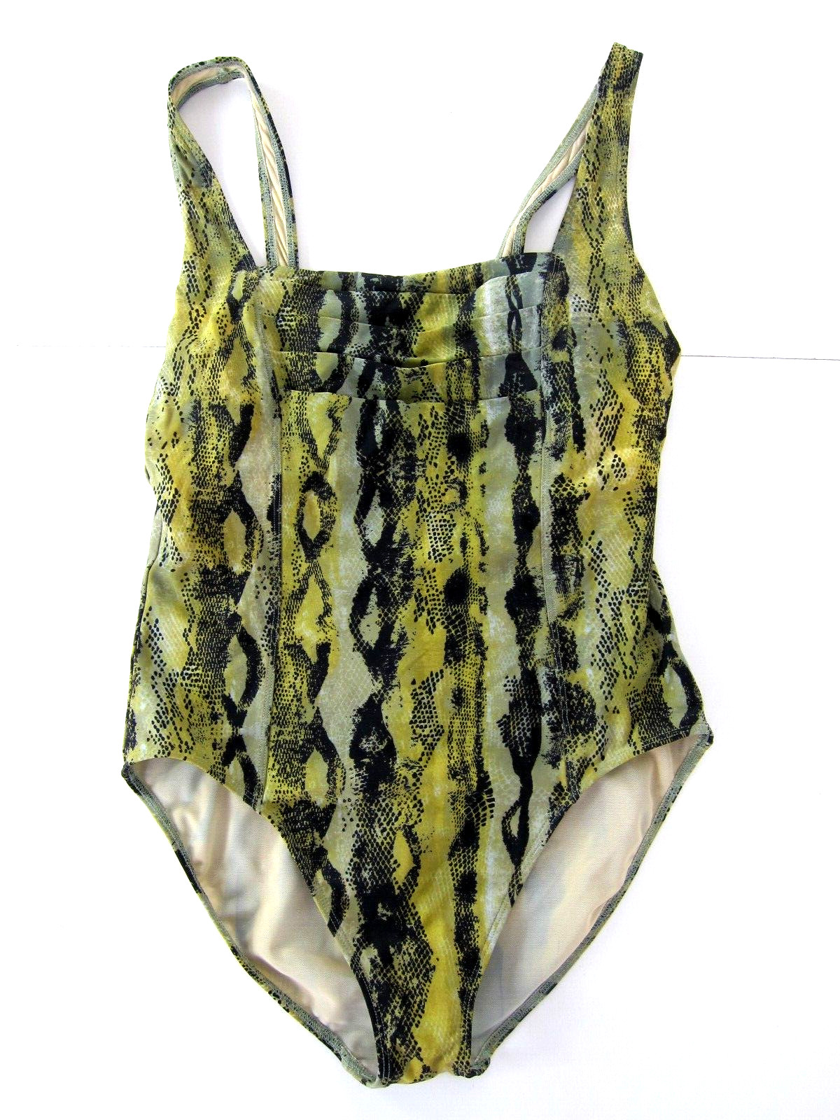 Vintage Shape FX Green Yellow Snake Built In Bra Slimming One Piece Swimsuit 16