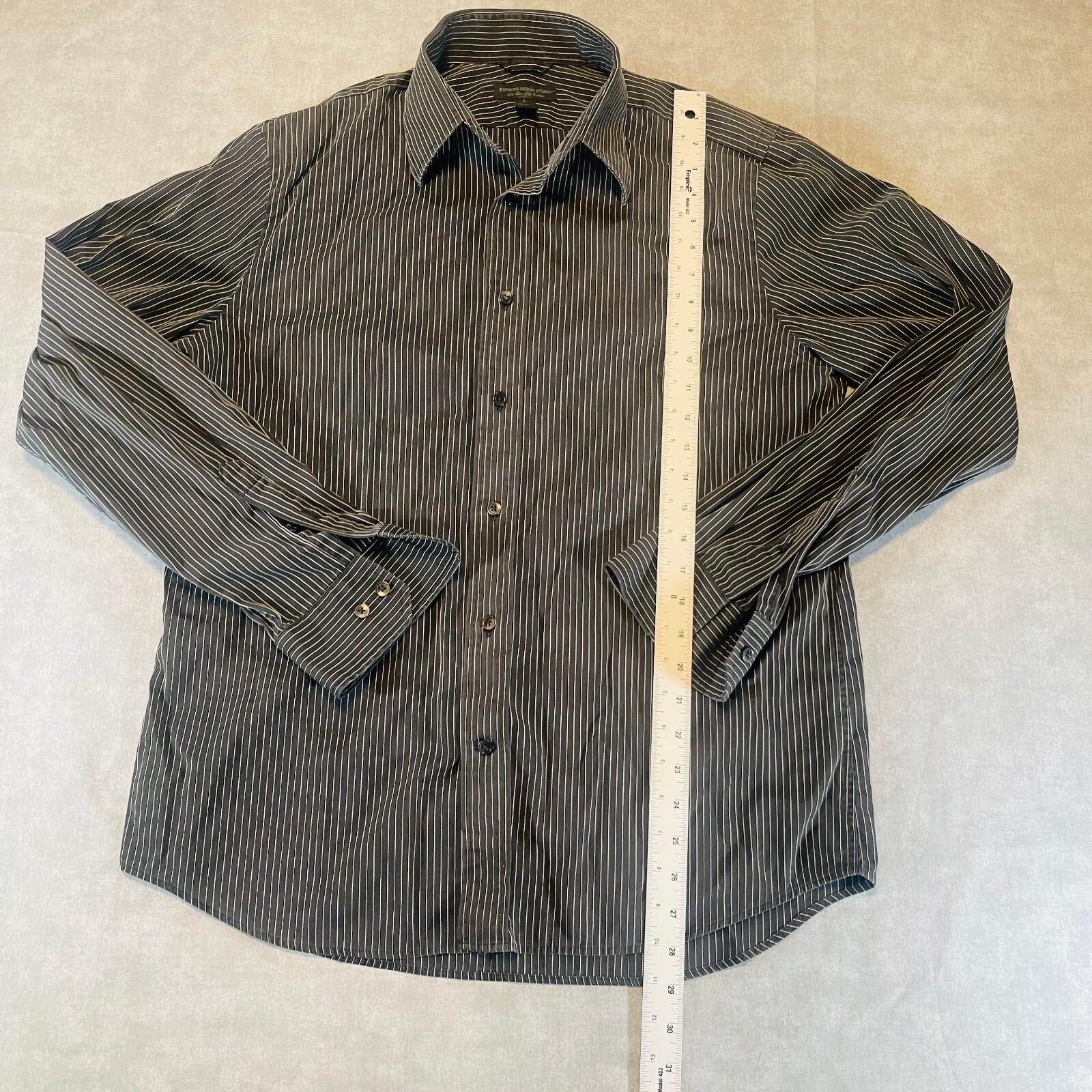 Express Design Studio Mens L Black Striped Button Down Shirt Modern Fit Y2K