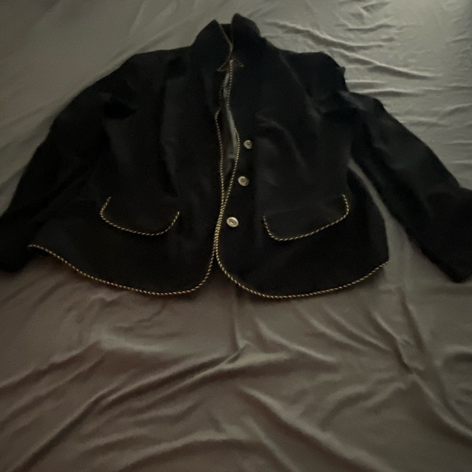 Women’s Black Blazer Jacket 2XL Button Front Contrast Trim Long Sleeve Pockets