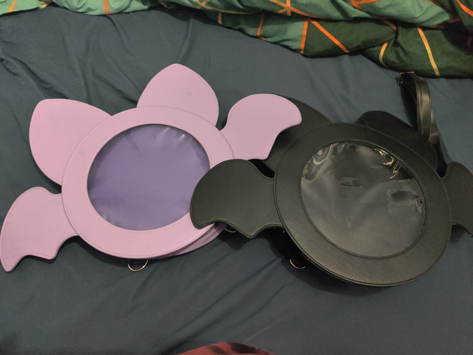 Bright Bat bat shaped Ita bag/ pin bagsOne black, one purple.