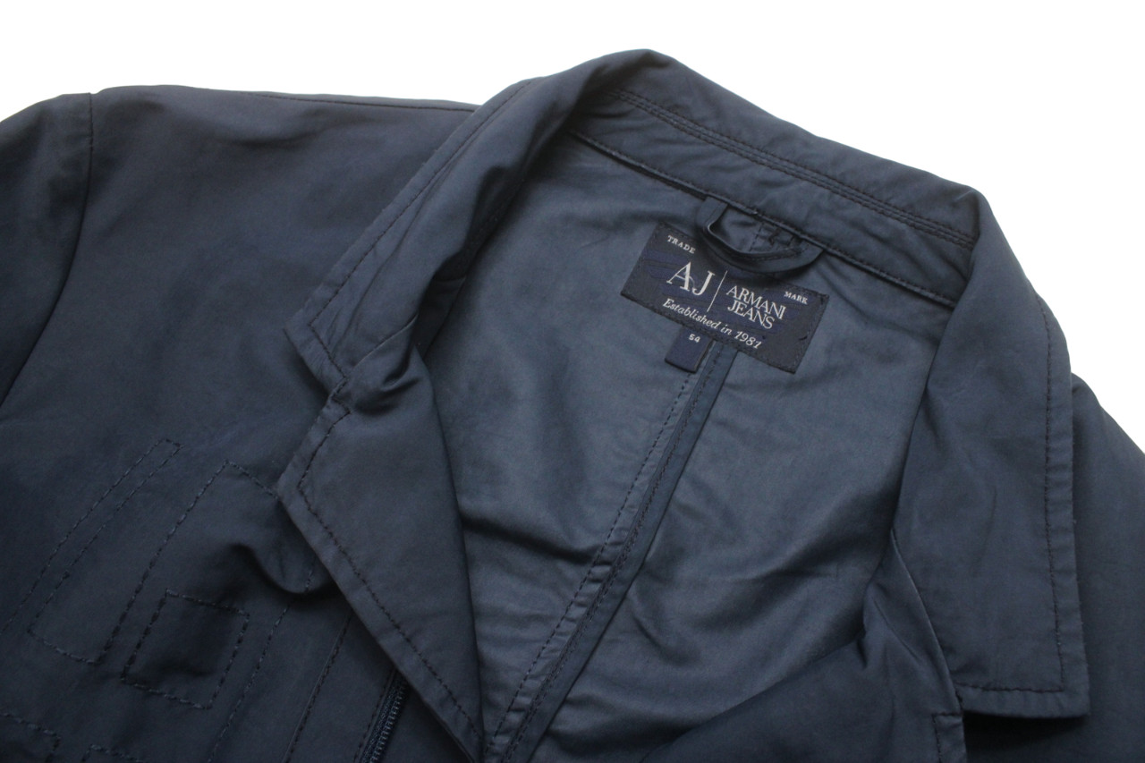 Armani Jeans Jacket Mens Eu 54 Unlined Spread Collar Zip Up Dark
