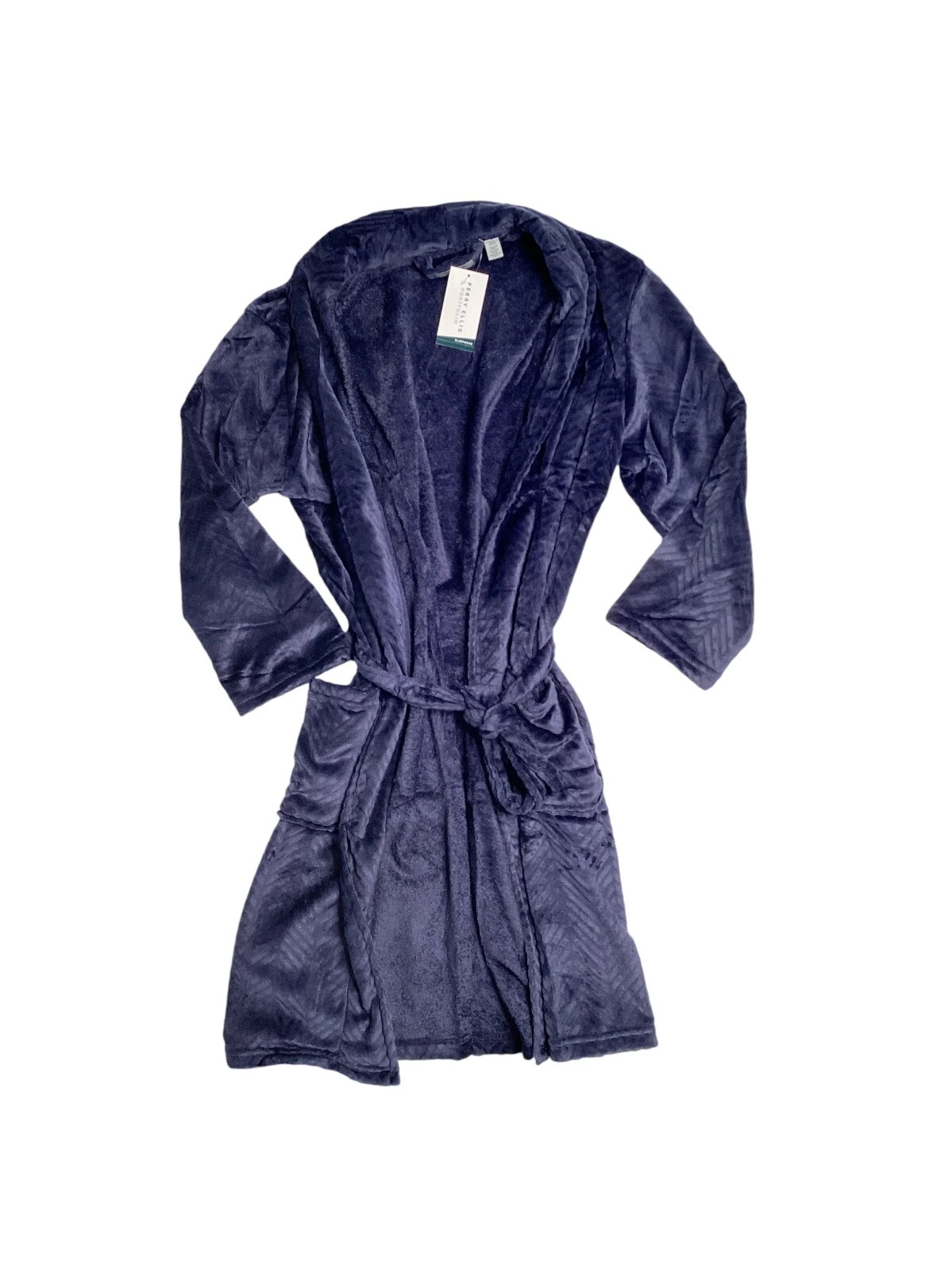 Perry Ellis Portfolio Plush Fleece Belted Robe Peacoat Blue One Size