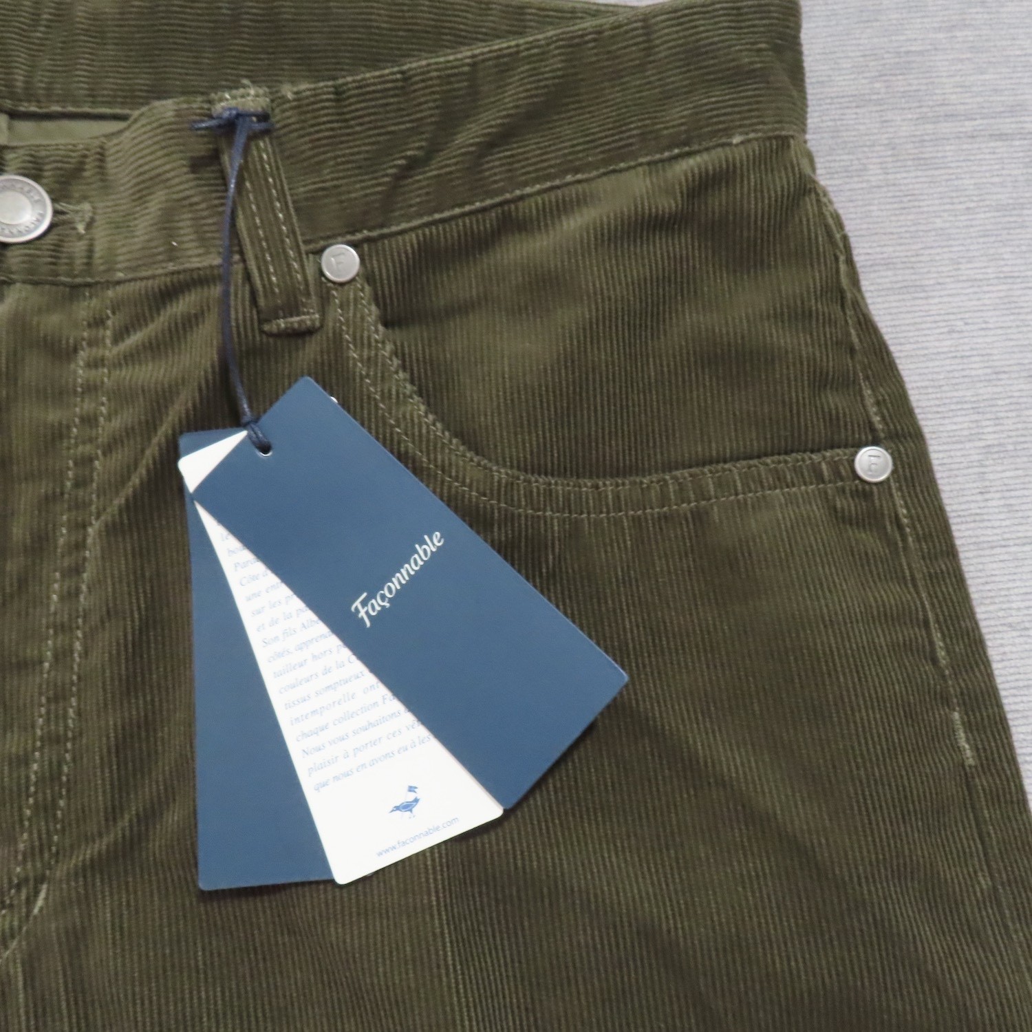 Mens Faconnable 5 Pocket Pants 36R Green Corduroy Cotton Straight Leg 36×33.5