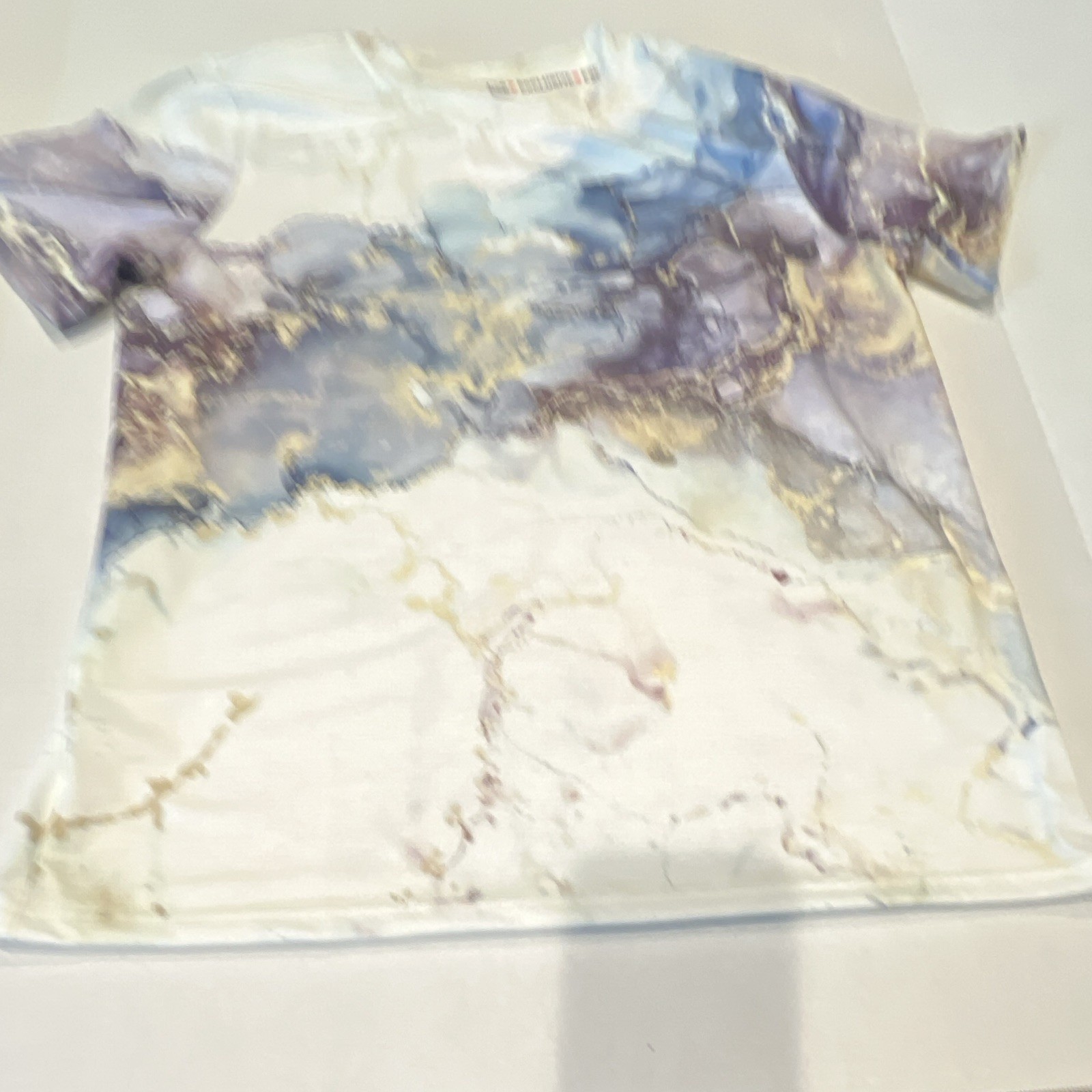 Marbled Crew Neck Short Sleeve Polyester T-Shirt Size M White Blue Purple Gold