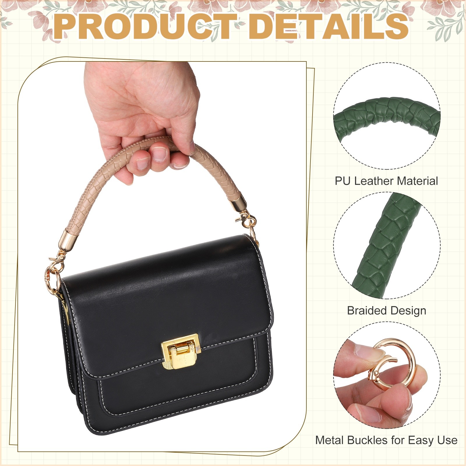 Braided Purse Straps 11.8 Inch Handbag Strap with Spring Buckle Green