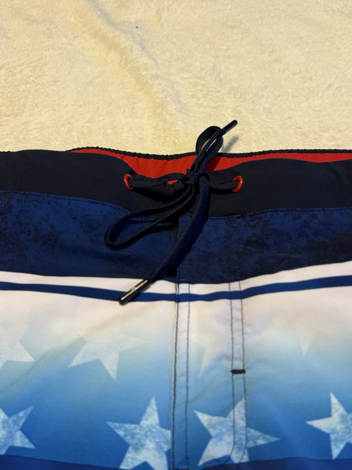 ZeroXposur Men’s Board Shorts Red Blue White Stars & Stripes Drawstring L