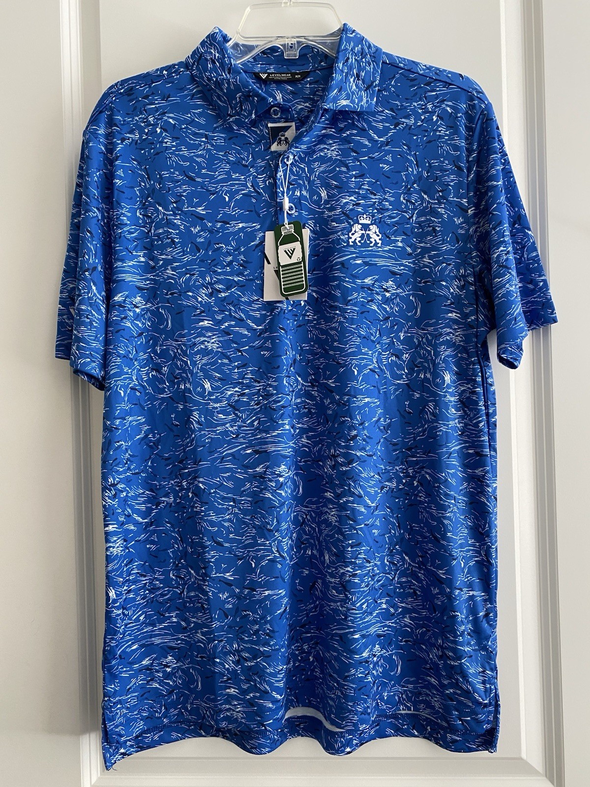 NEW Golf Polo Shirt Mens Size M Blue Koi Fish Level Wear Recycled