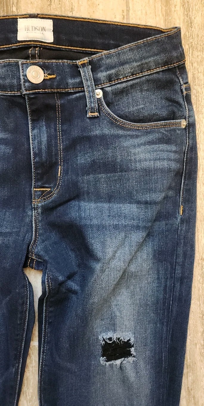 Hudson Womens Jean Nico Midrise Super Skinny Sz 26 Distressed Dark Wash