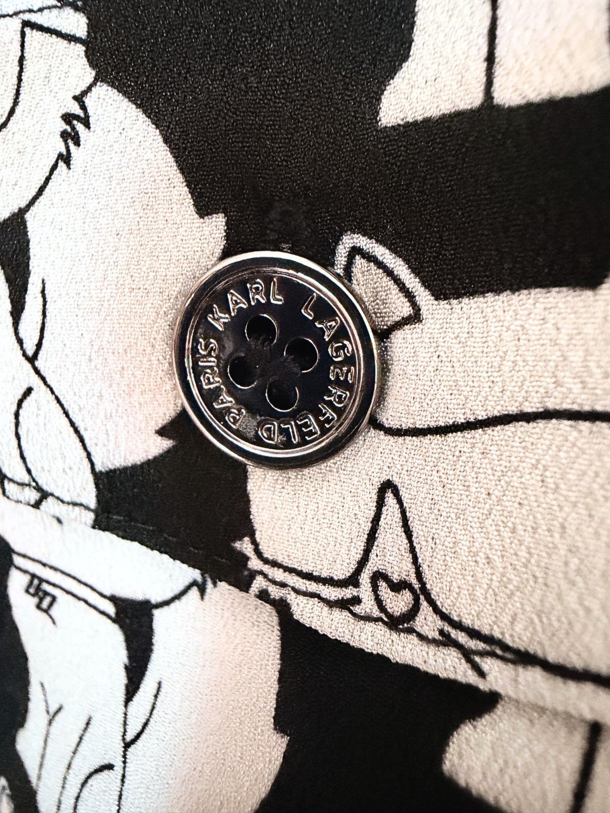 Karl Lagerfeld Paris Choupette Cat Print Button Front Blouse Shirt Black White S