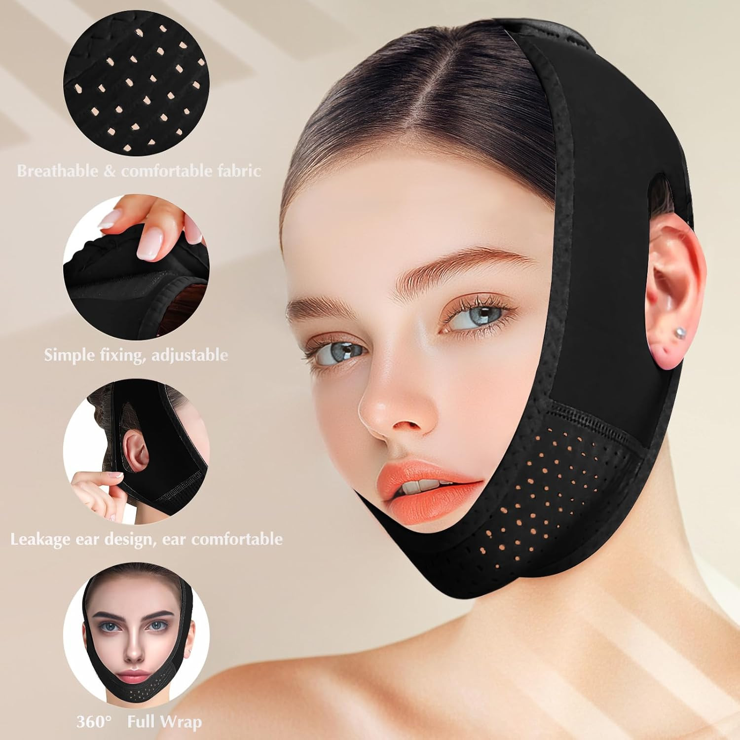 Reusable V Line Lifting Mask with Chin Strap, V Shaped Face Mask for Sagging, Ja