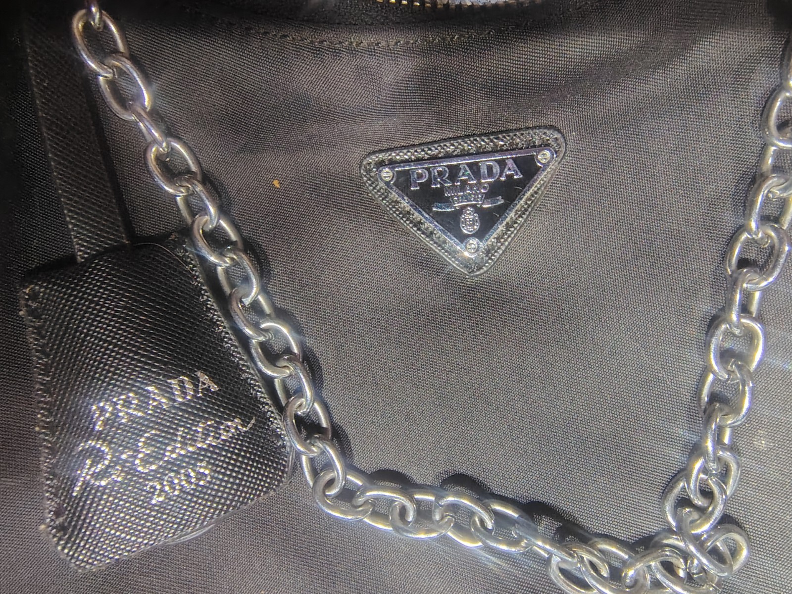 Prada Re-Edition 2005 Re-Nylon Shoulder Bag Black with Chain Strap